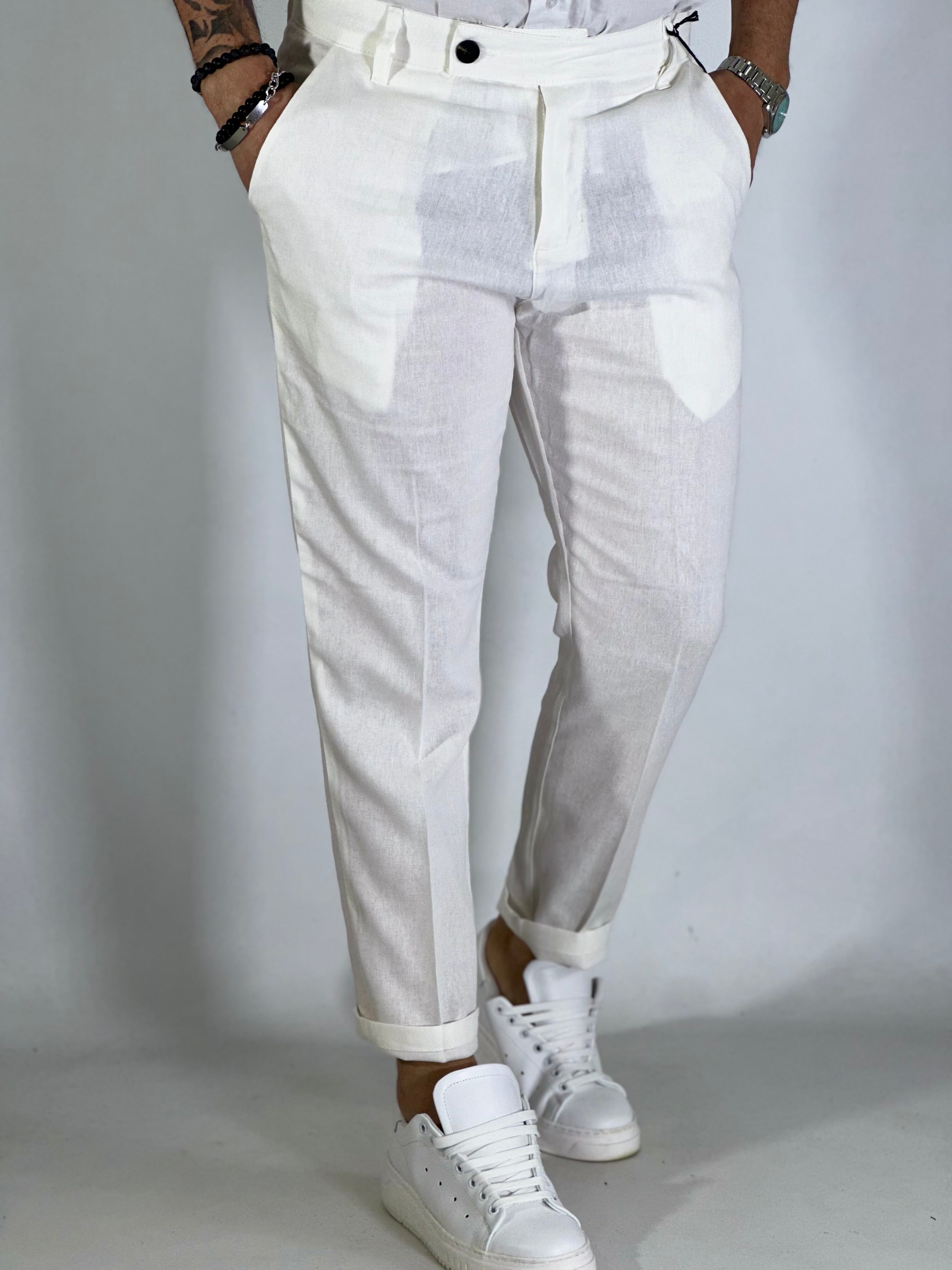 Pantalone misto lino bianco AD24SS18