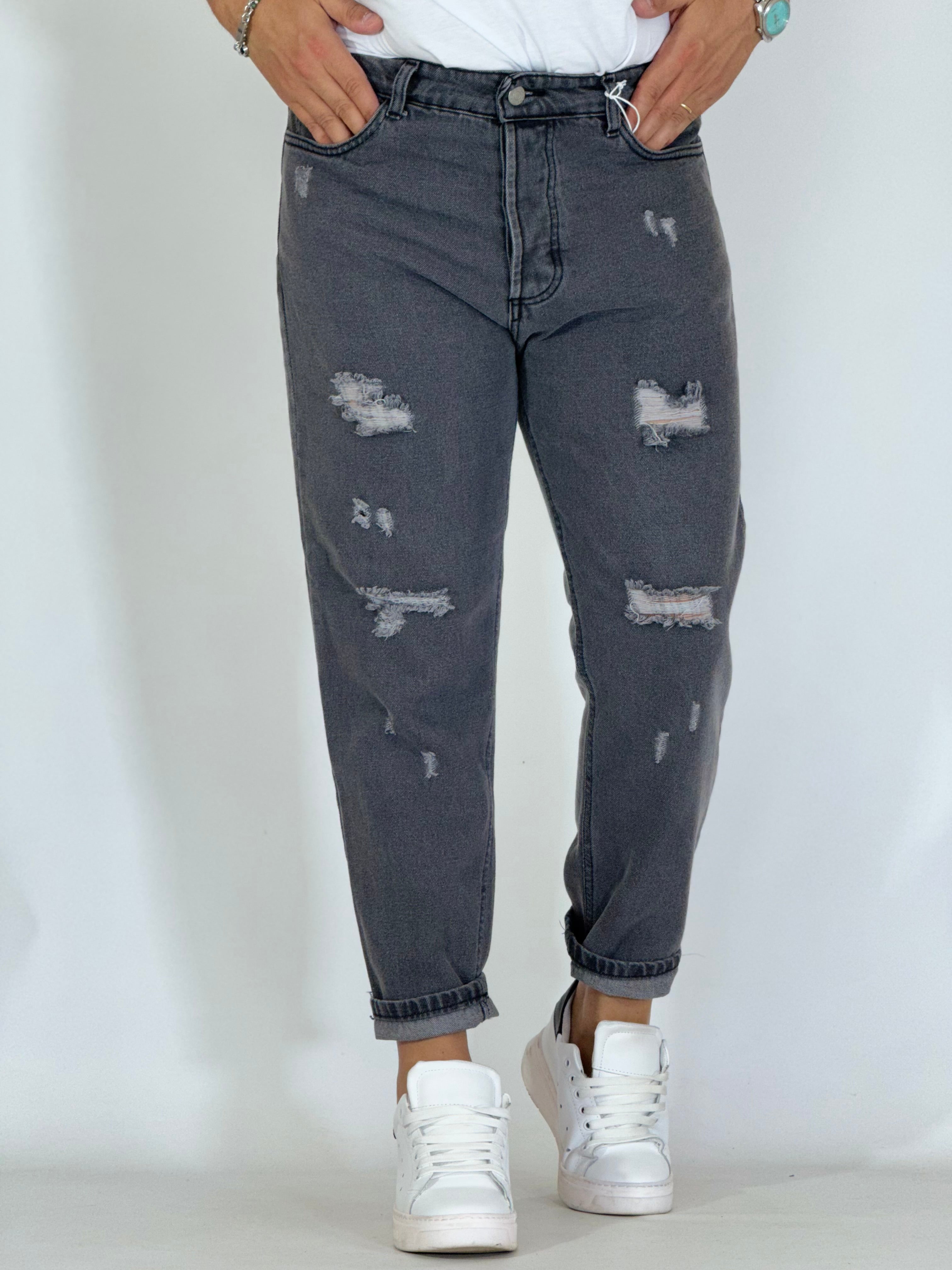 Jeans loose fit cenere con strappi CR2716