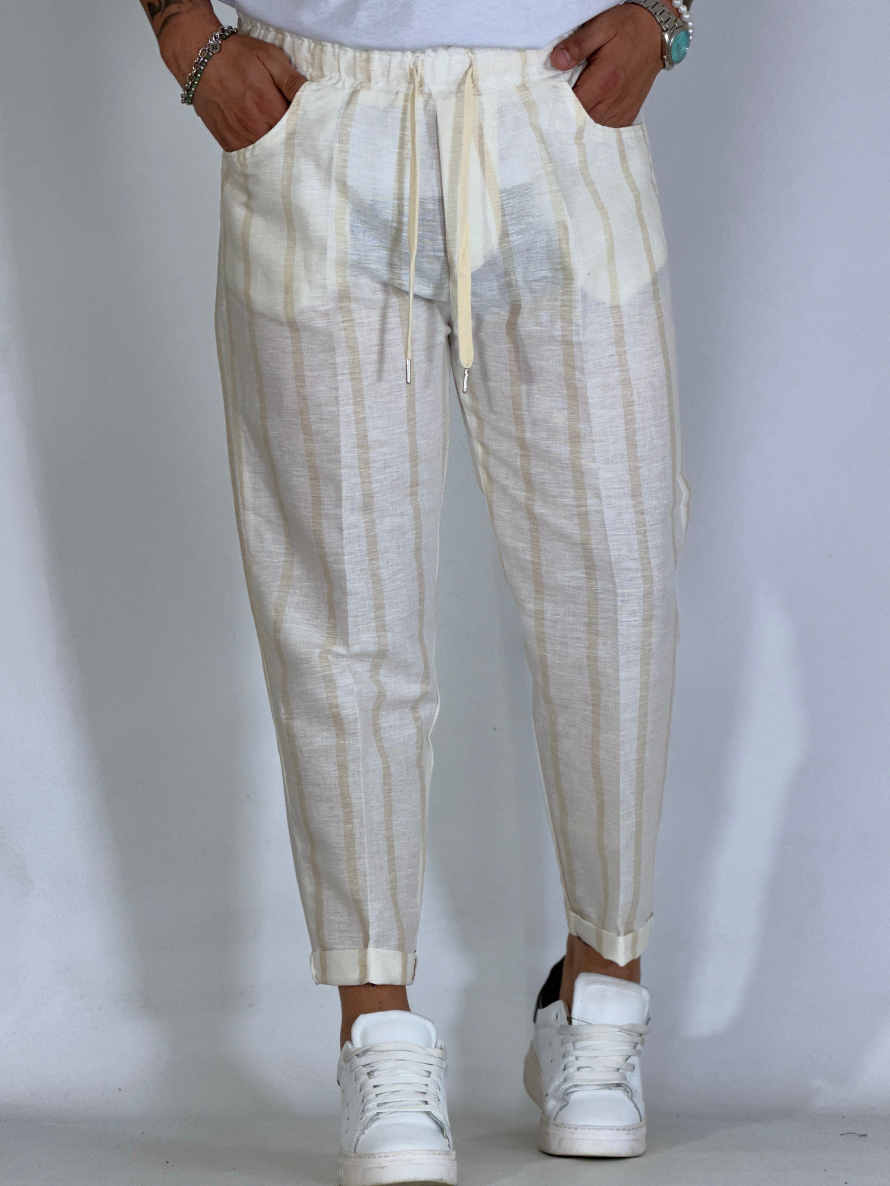 Pantalaccio effetto lino rigato MADRID