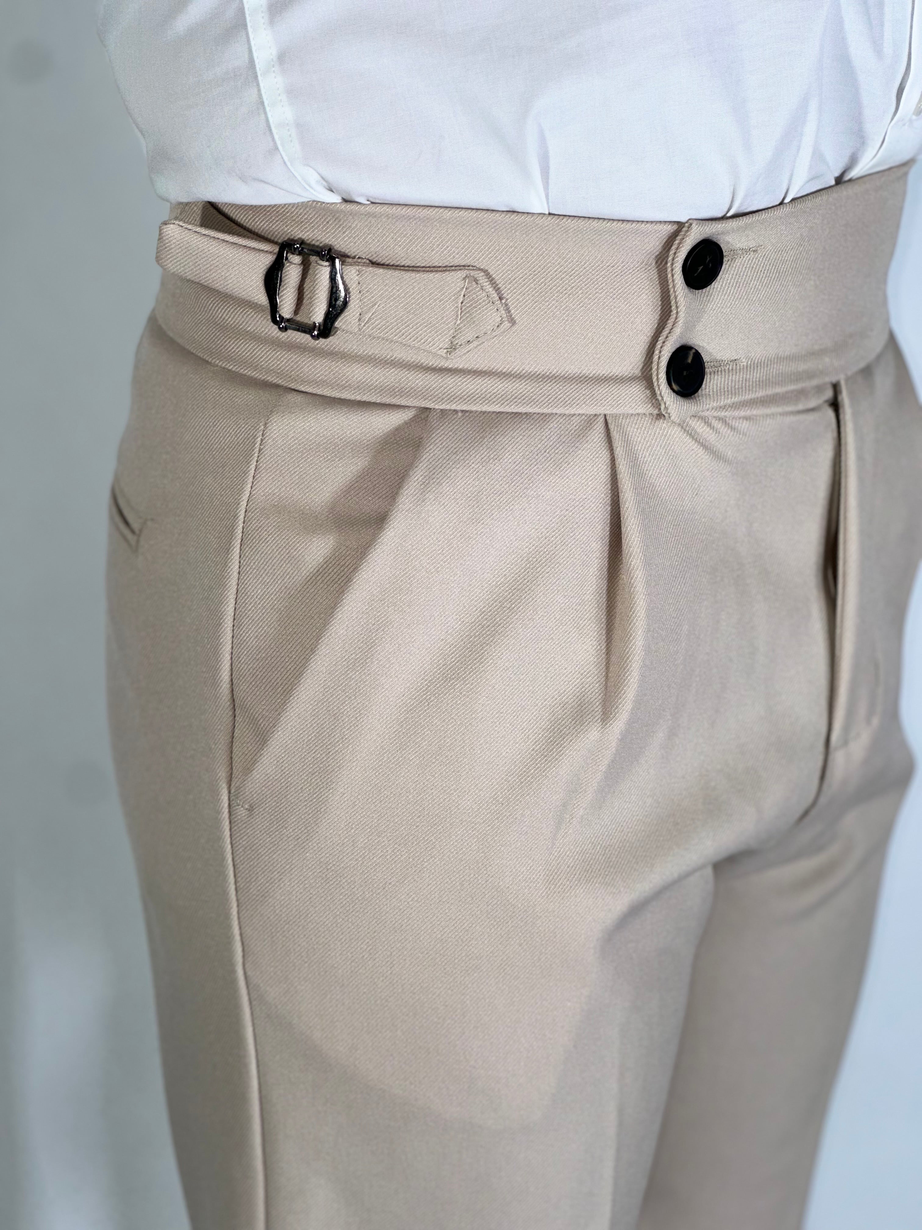 Pantalone elegante vita alta panna PU3353