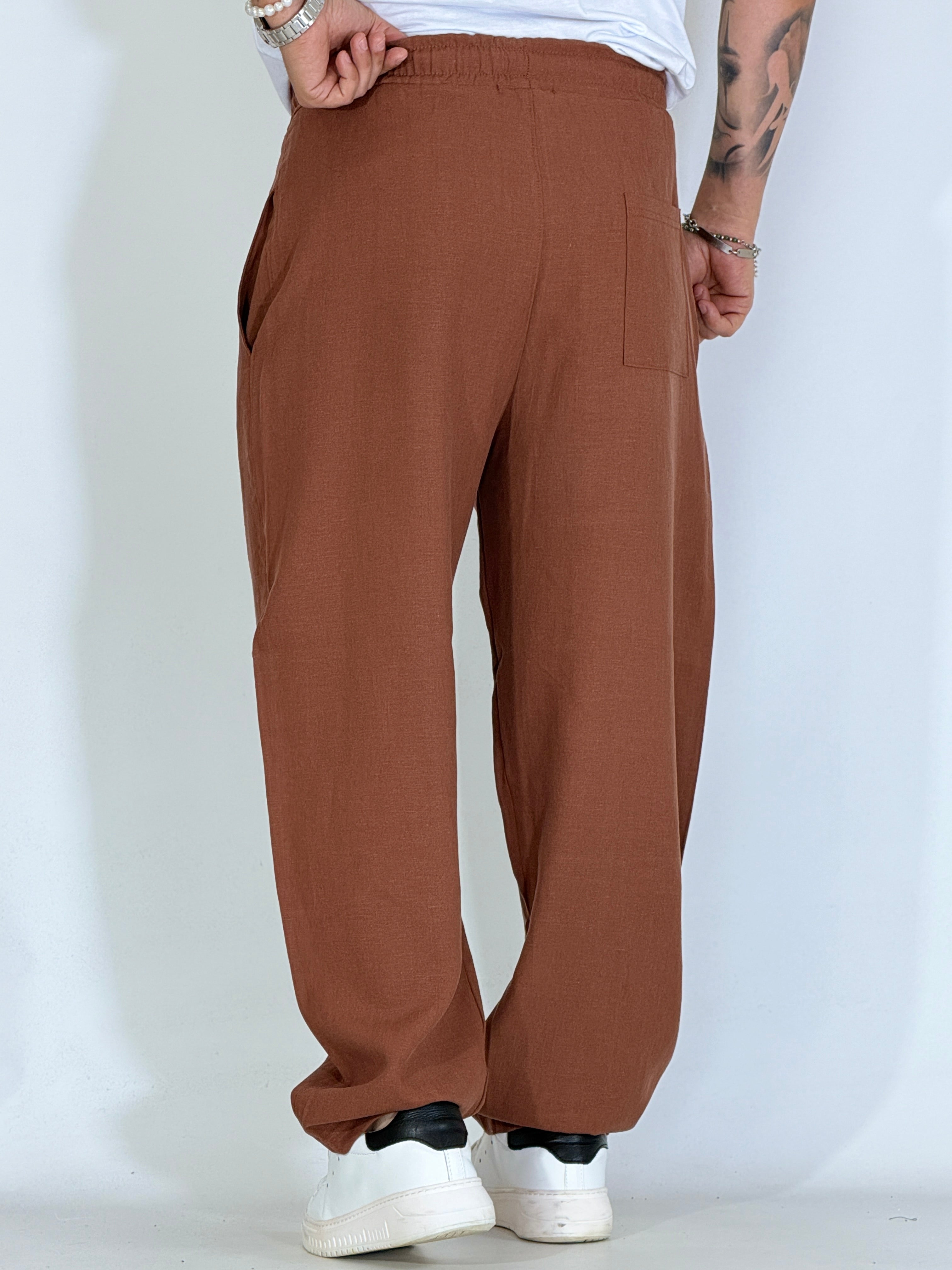 Pantalaccio in lino balloon cioccolato KANTO