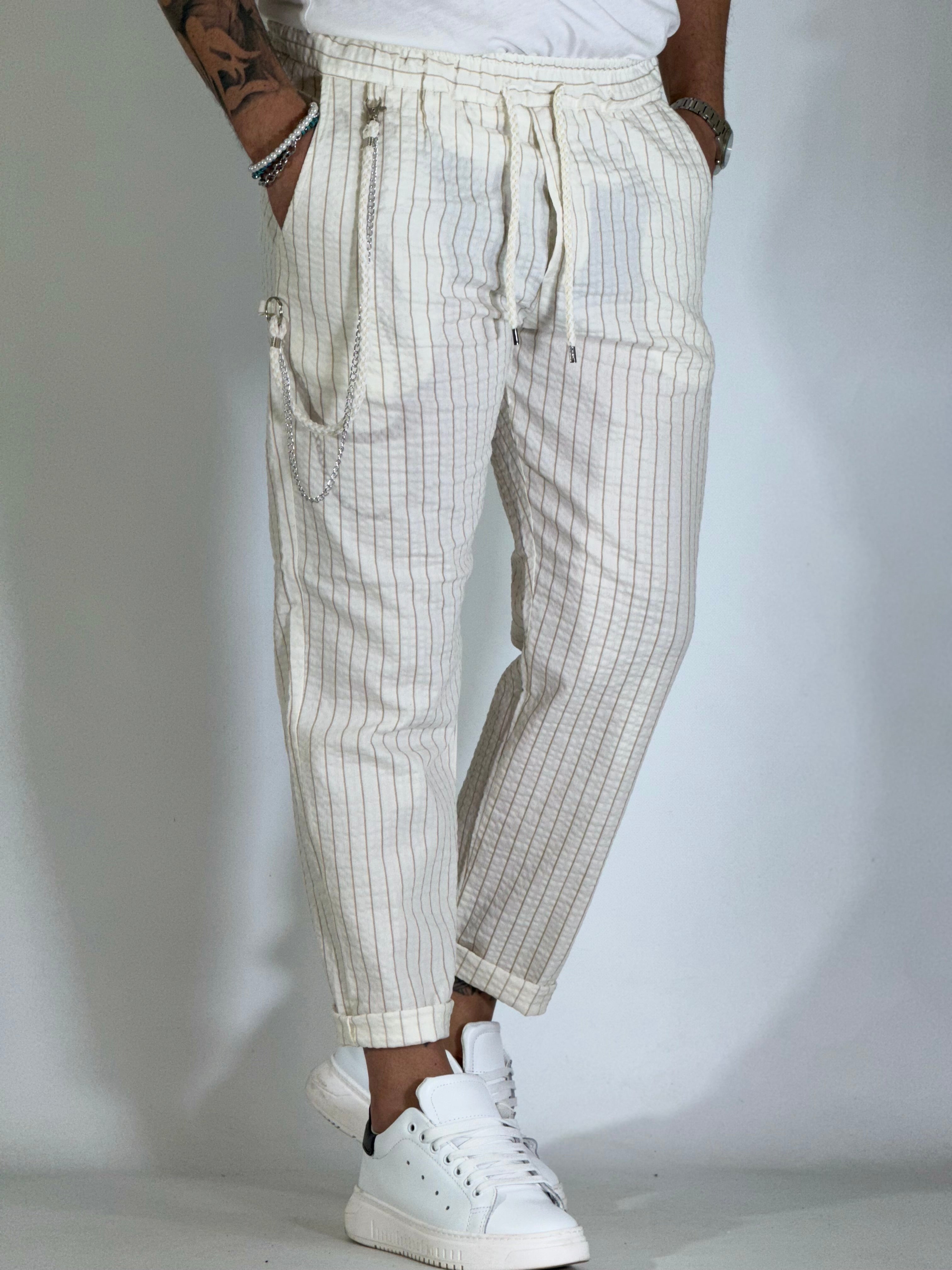Pantalaccio rigato drappeggiato beige GPE539