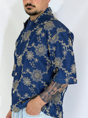 Camicia cropped collo ricamata blu CANYON