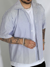 Camicia cropped rigata blu ARNOLD