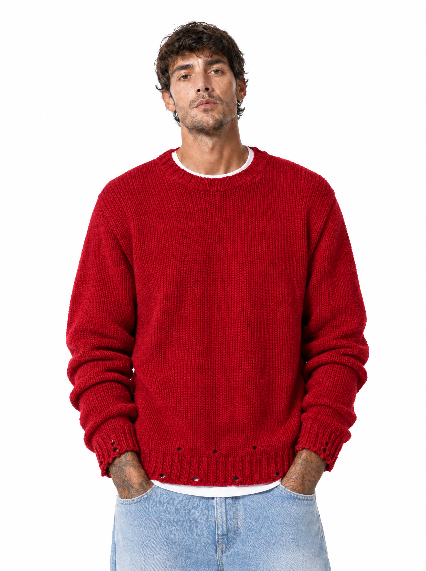 PIGNASECCA Girocollo con rotture rosso