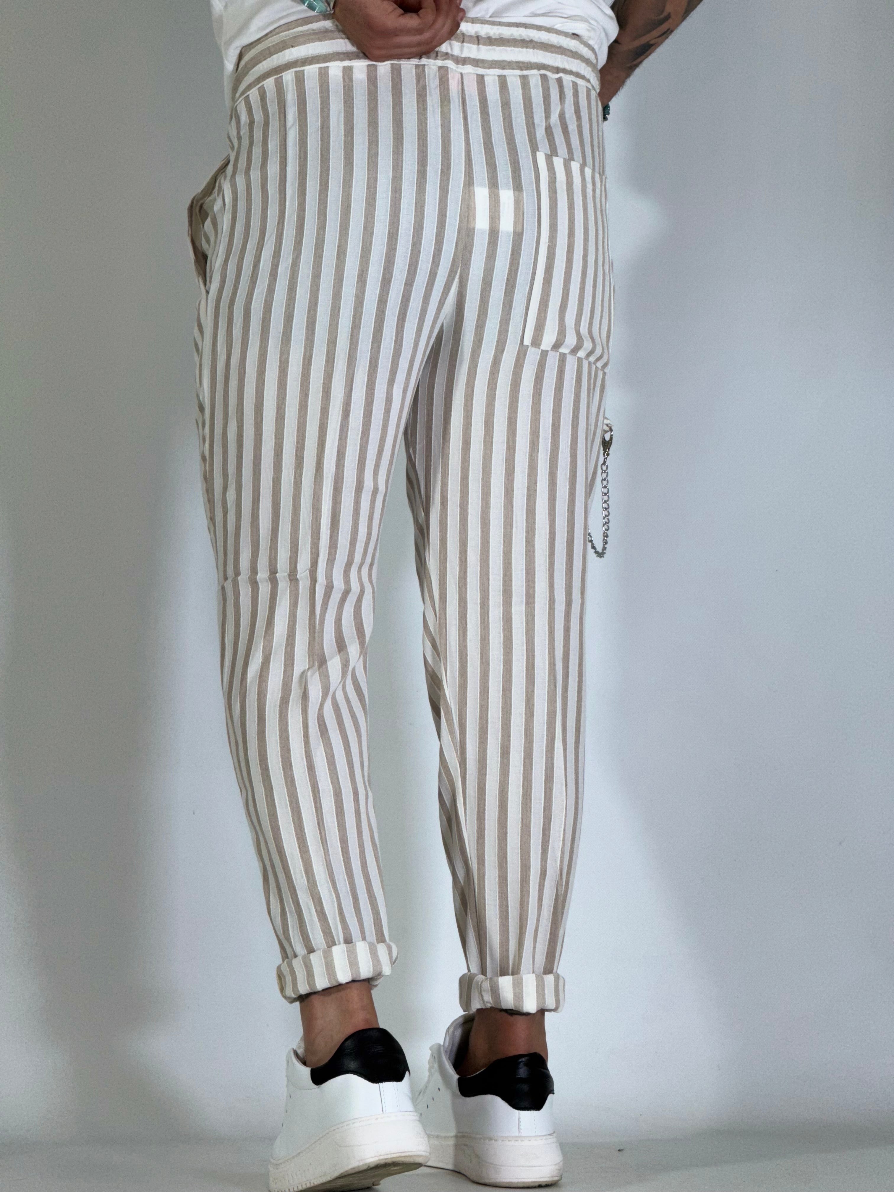 Pantalaccio rigato beige BK25006