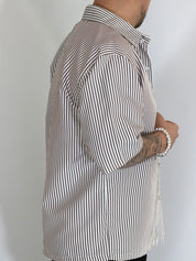 Camicia cropped rigata moro CAM7758