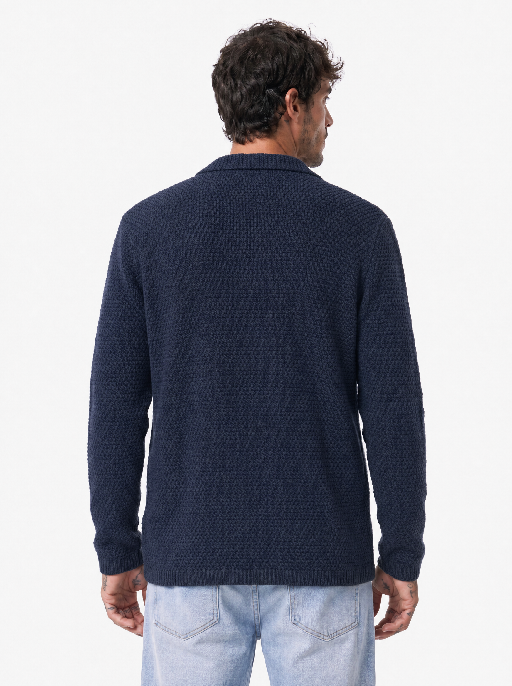 KASSEL cardigan punto riso blu