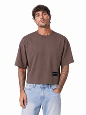 STEPHEN T-Shirt cropped manica a tre quarti tortora