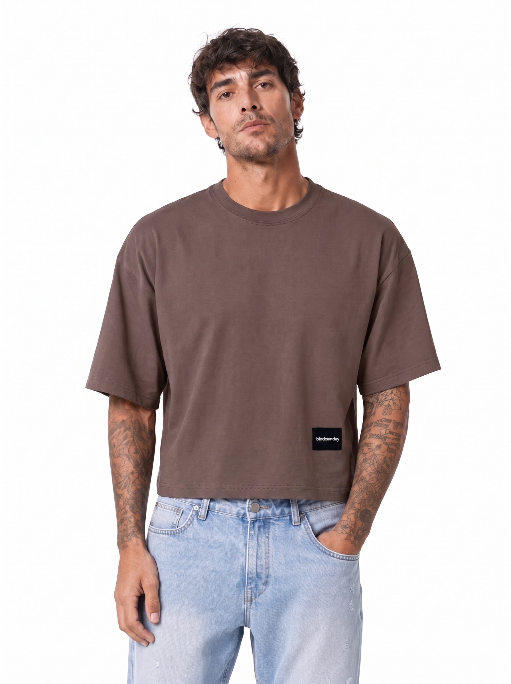 STEPHEN T-Shirt cropped manica a tre quarti tortora