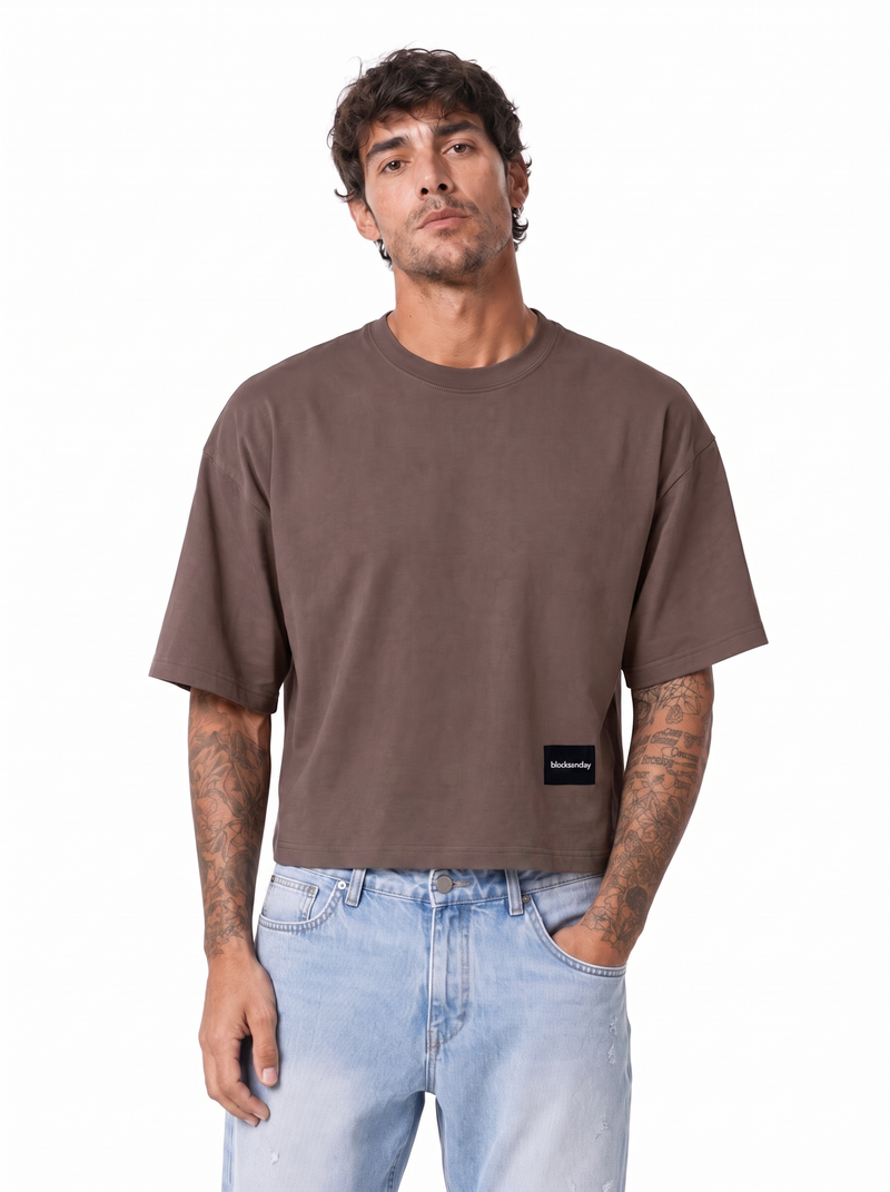 STEPHEN T-Shirt cropped manica a tre quarti tortora