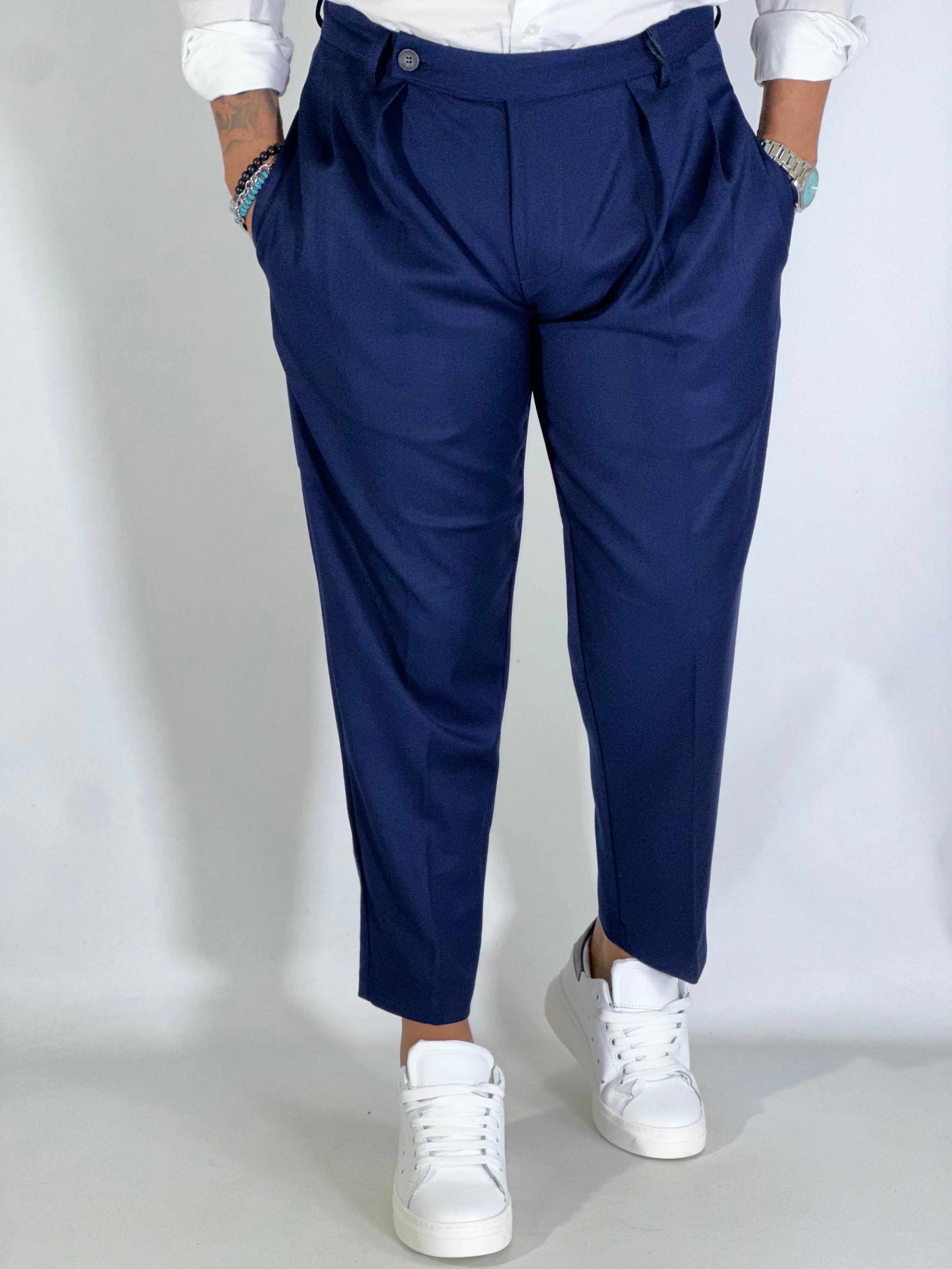 Pantalone elegante con pinces blu GP2151