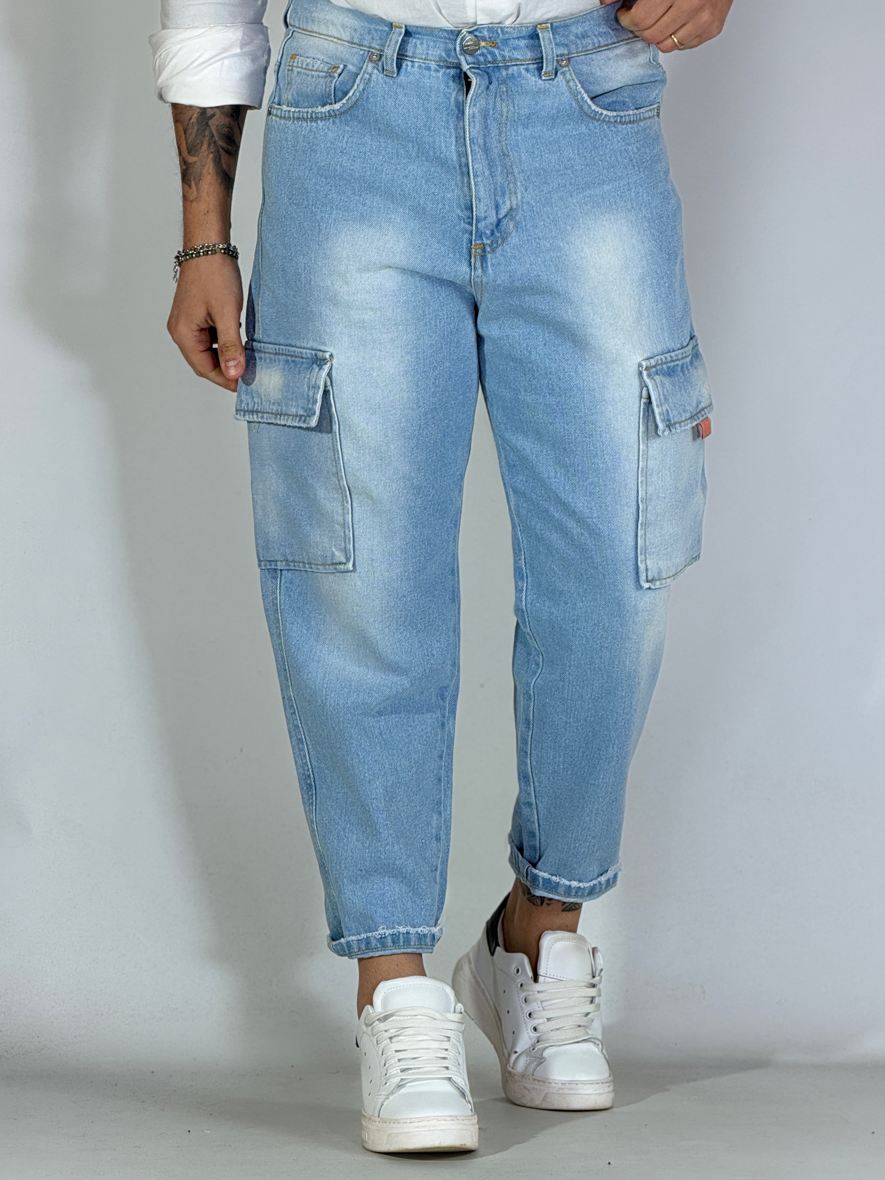 San Paolo · Jeans loose fit cargo chiaro