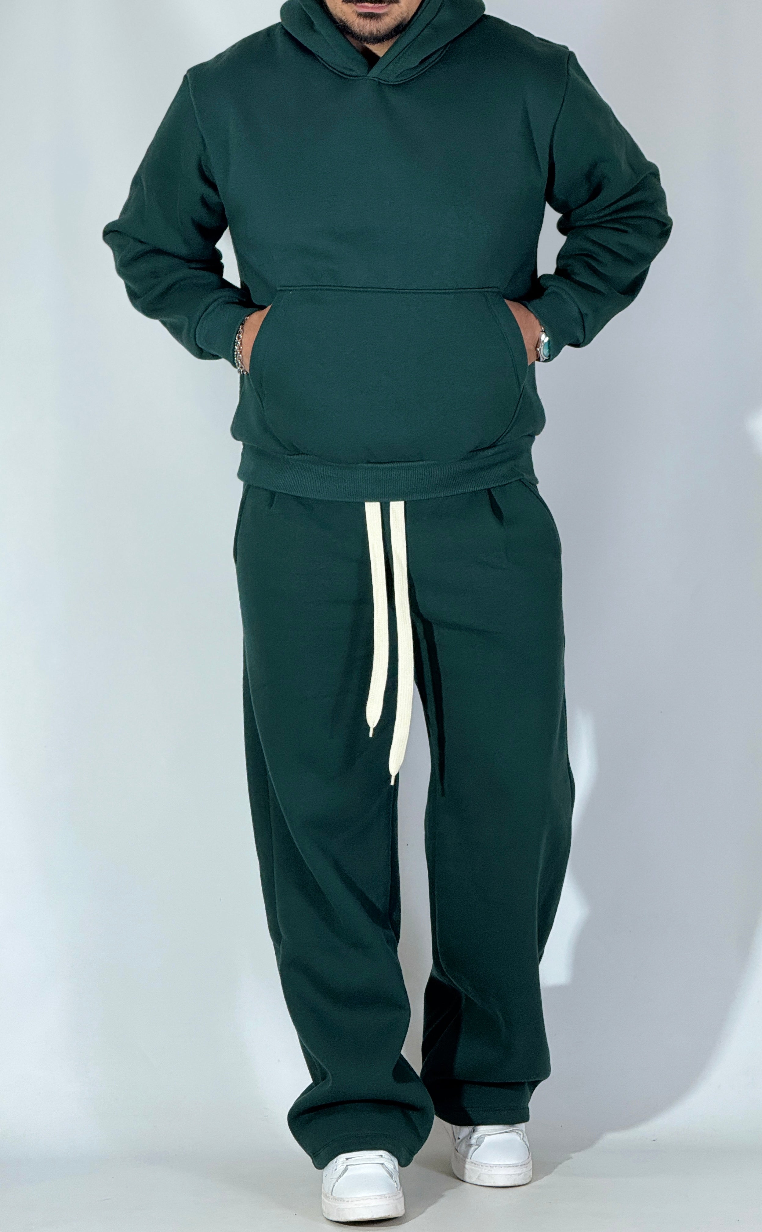 Completo tuta palazzo felpato verde  AD120
