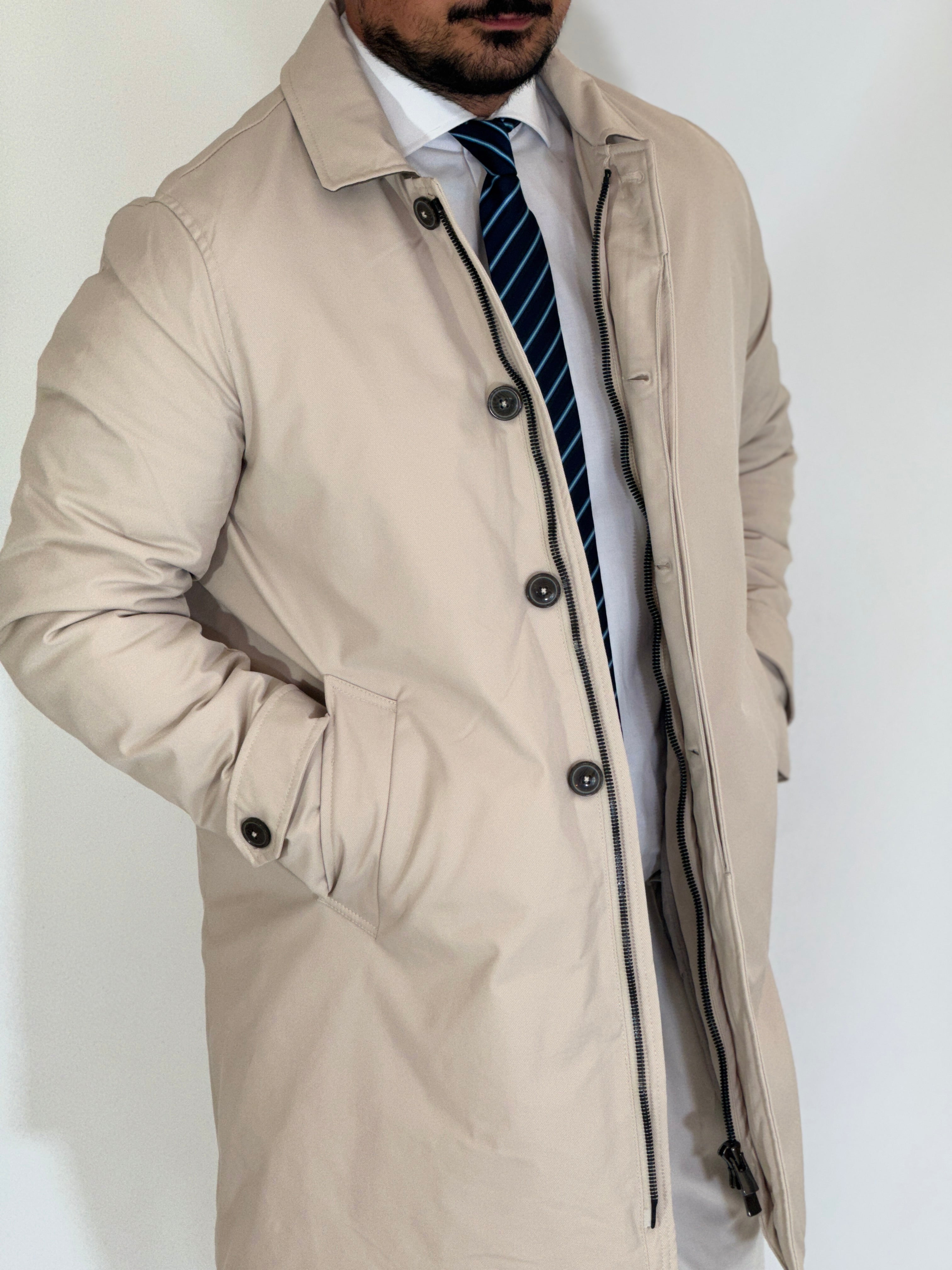 Trench tessuto diagonale imbottito burro RCS007WF