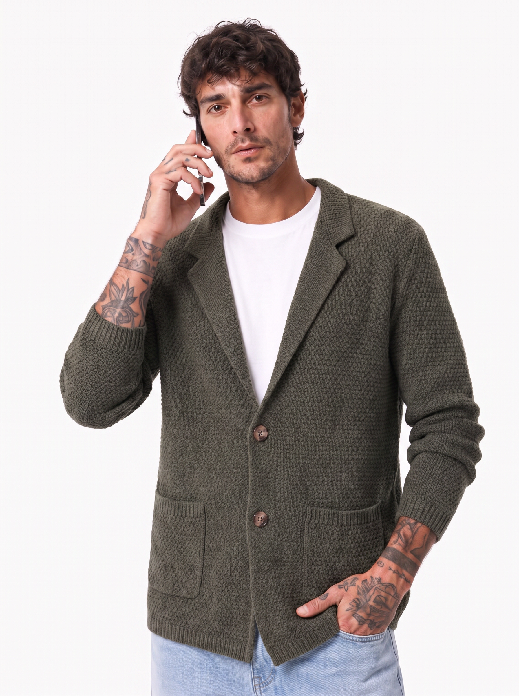 KASSEL cardigan punto riso militare