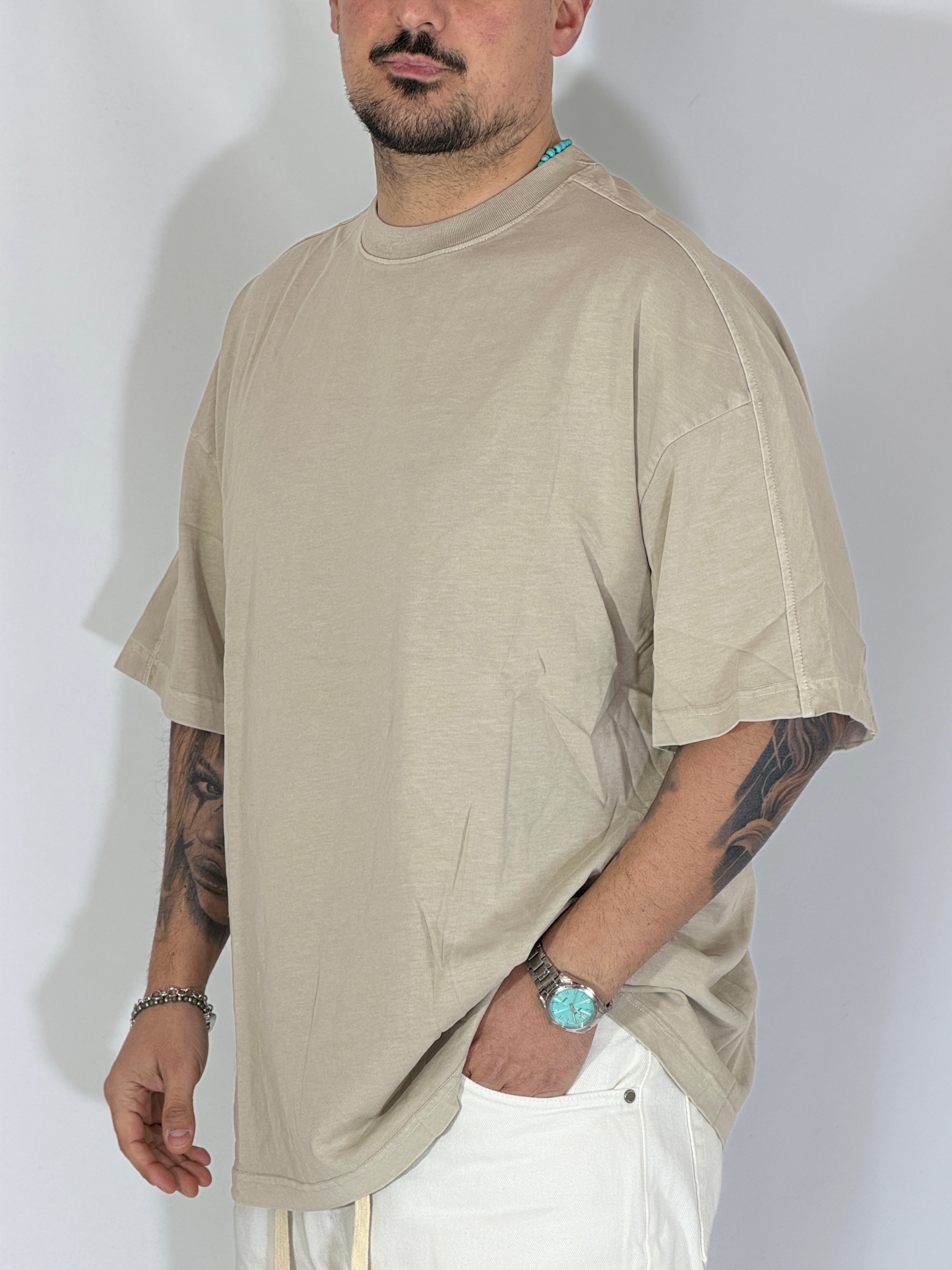 T-shirt fiammata beige 089G