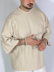 T-shirt over taglio vivo beige HM834