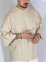 T-shirt over taglio vivo beige HM834