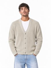 DAMON Cardigan basic a costine avorio