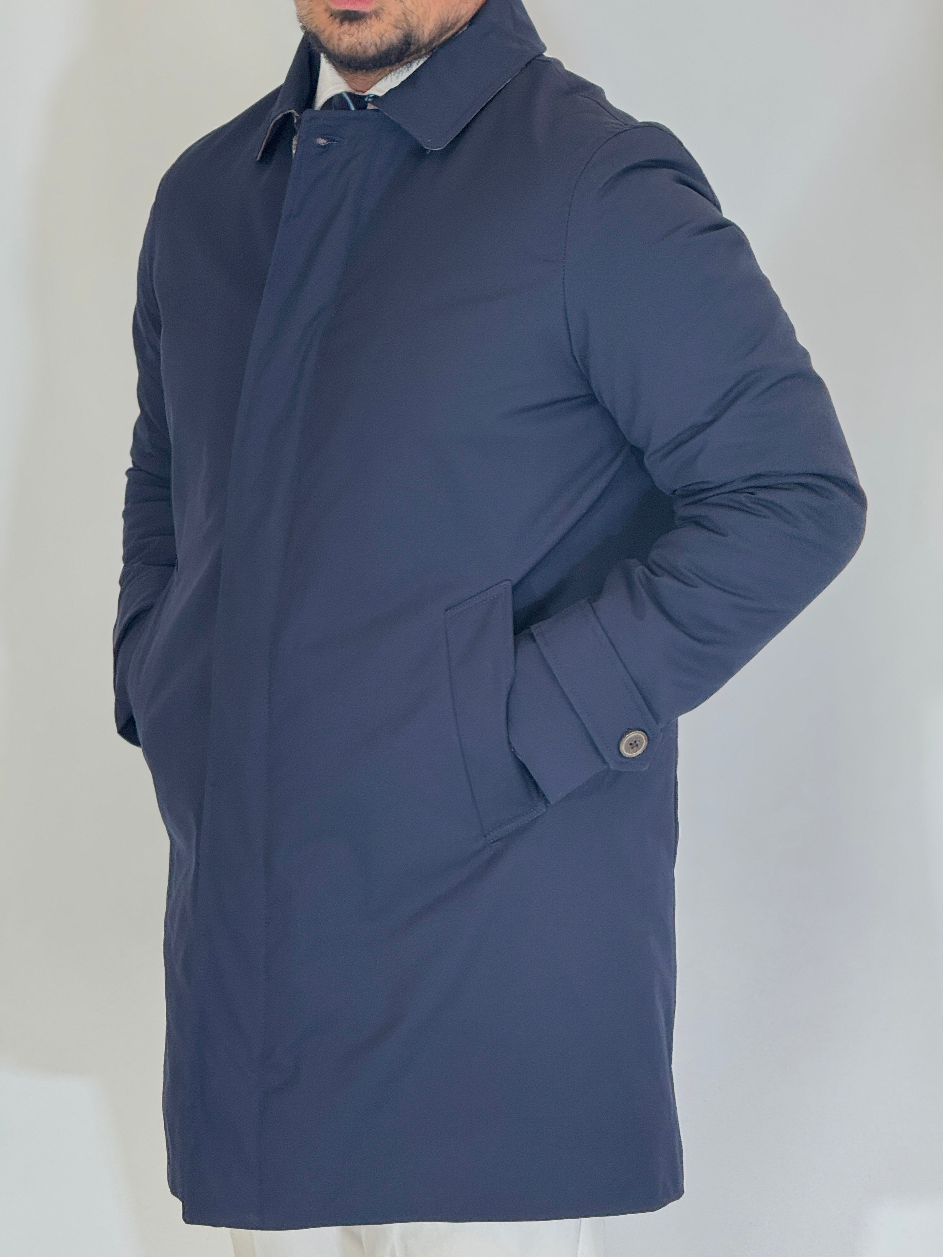 Trench tessuto diagonale imbottito blu RCS007WF