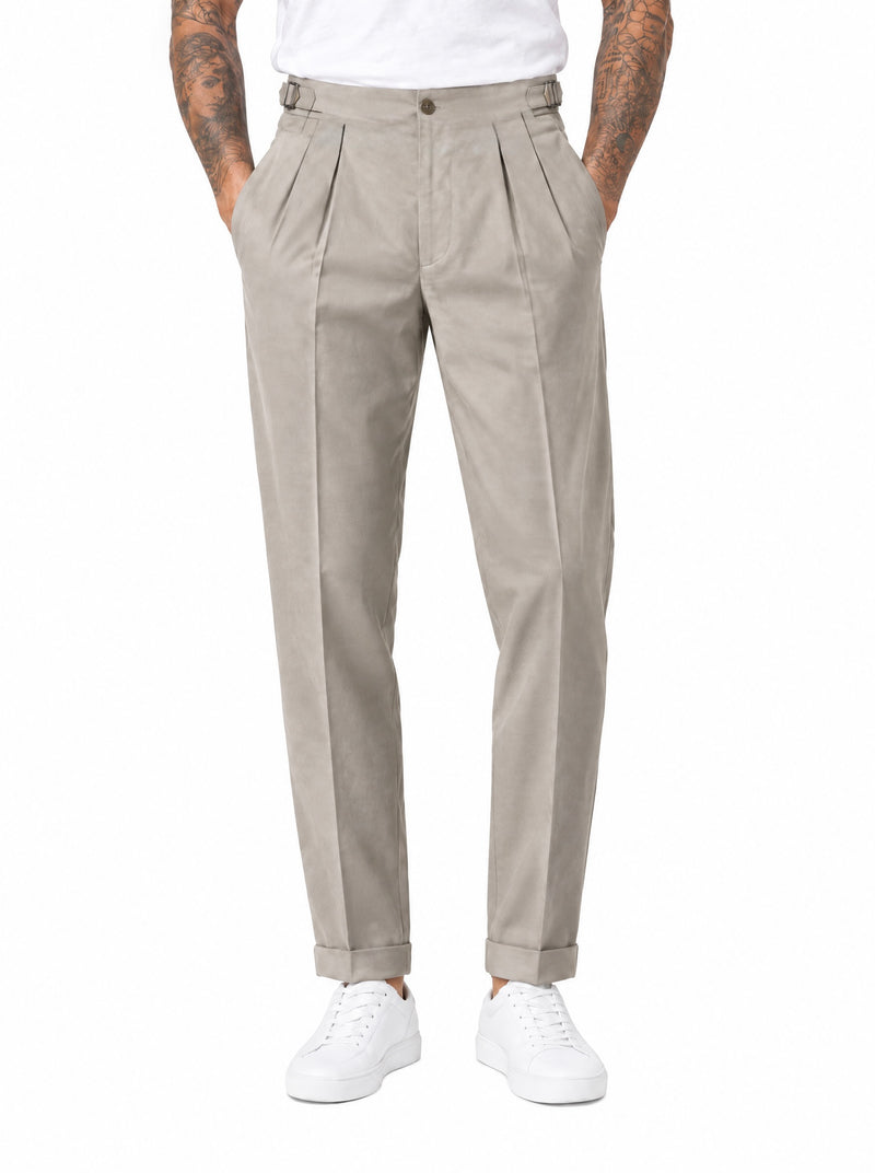 PONCHO Pantalone vita alta con fibbie beige