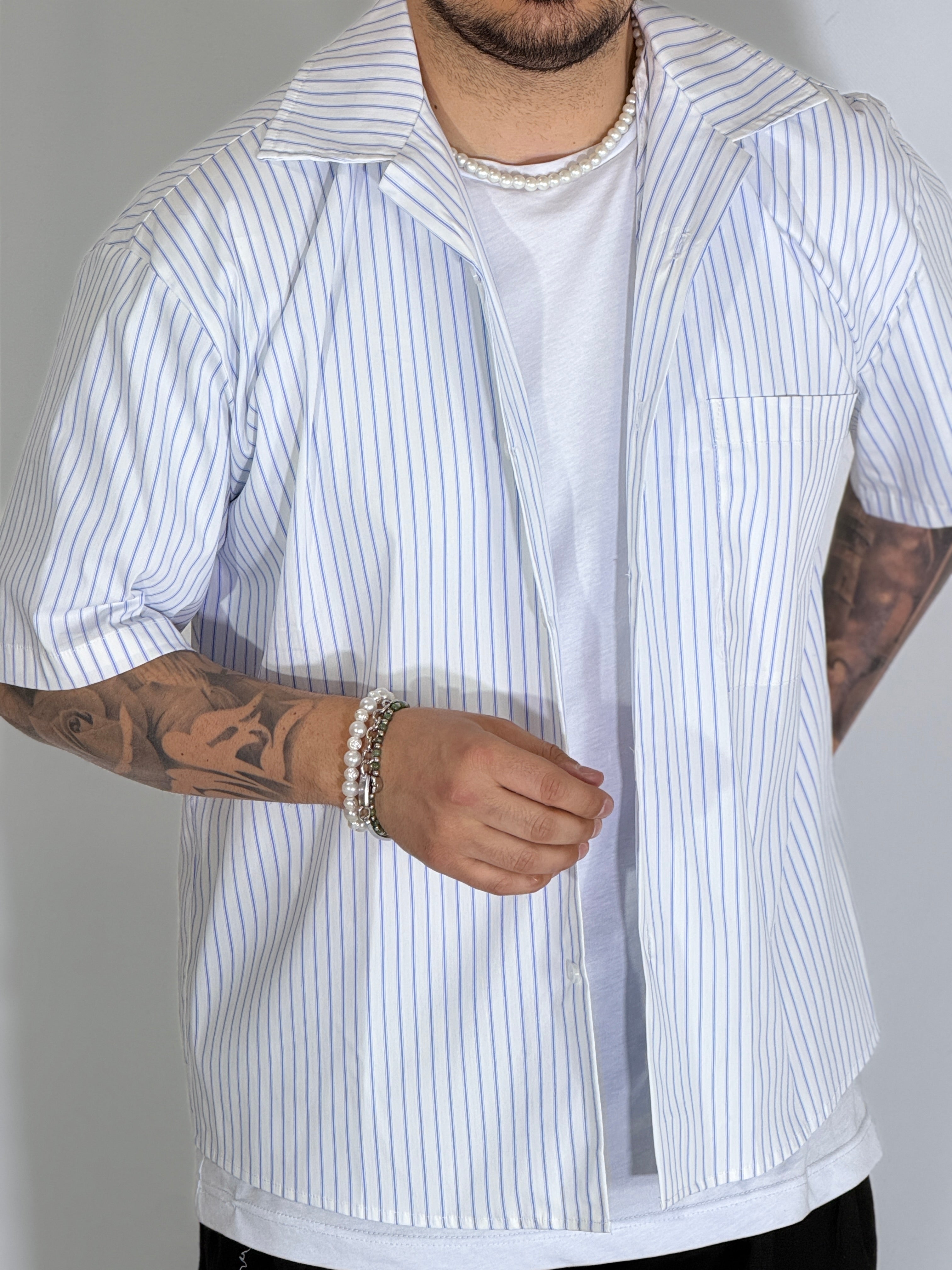Camicia cropped rigata bianca ARNOLD