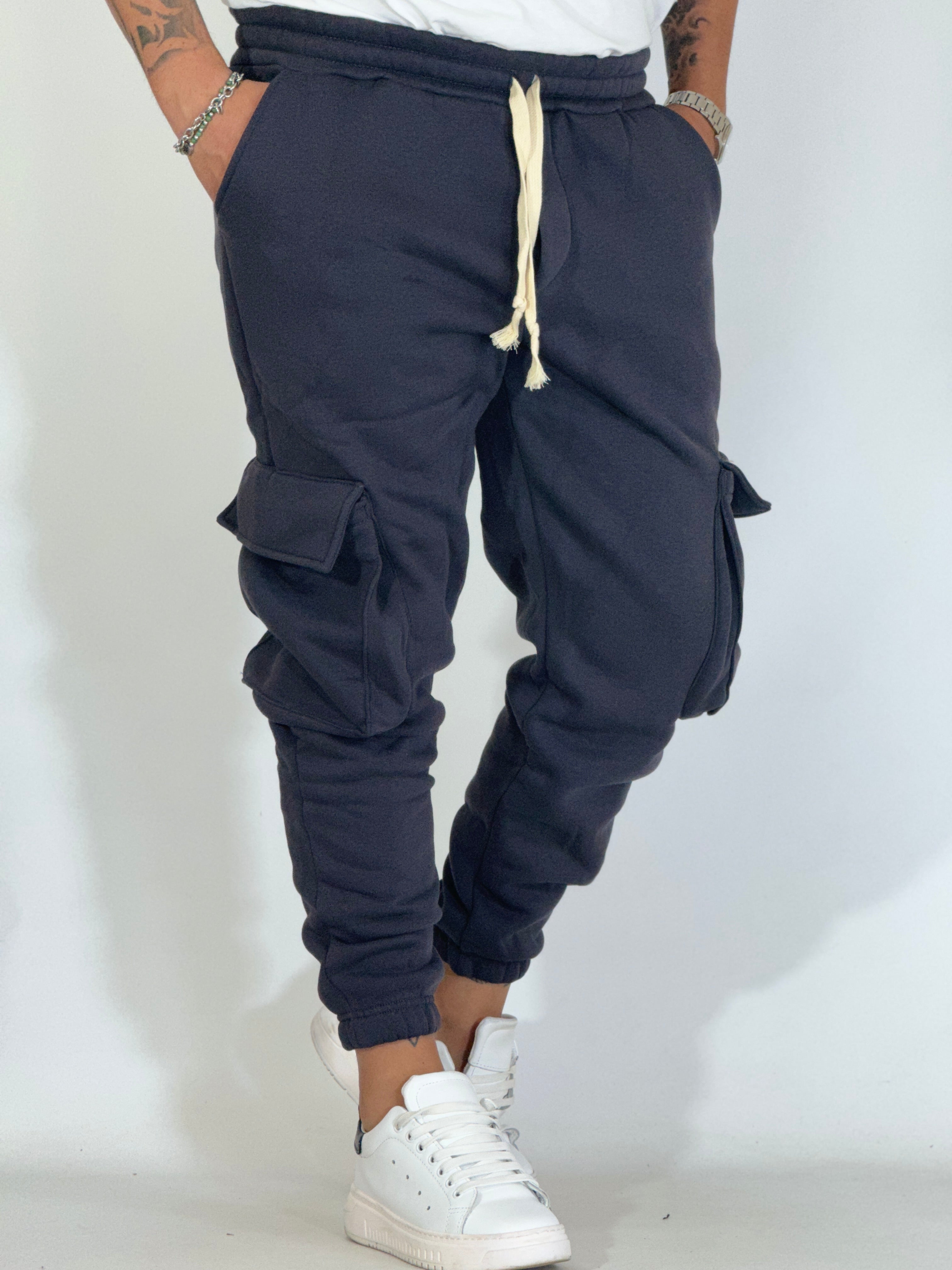 Pantalone tuta piombo felpato cargo AD151