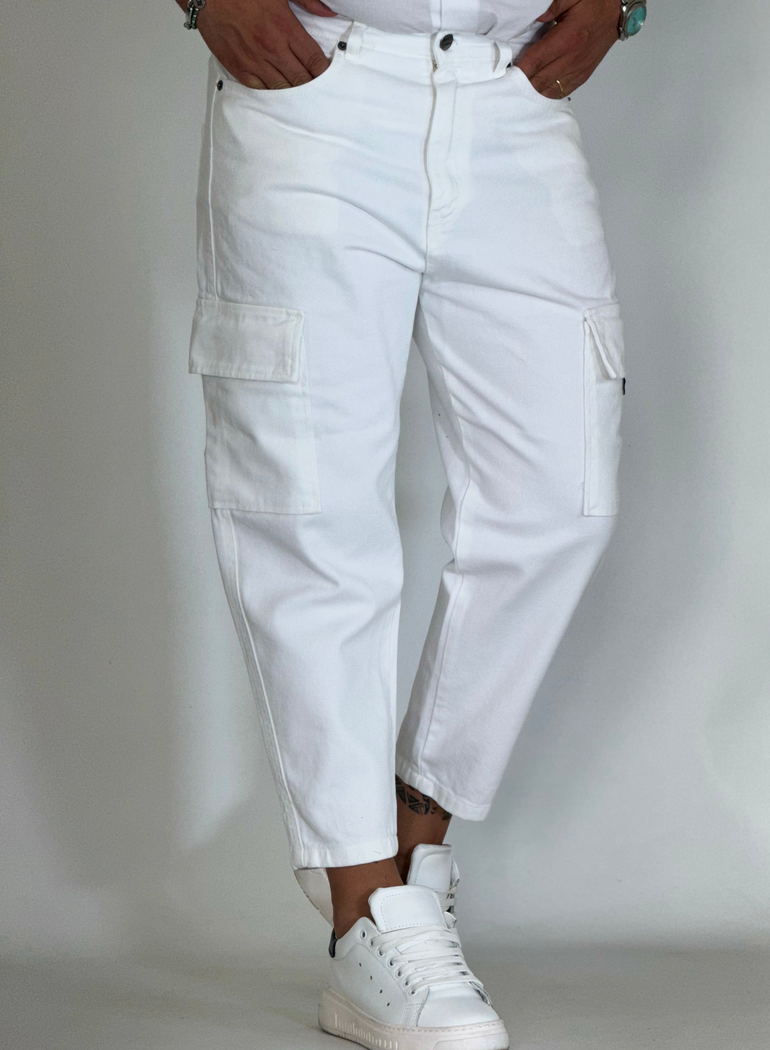 Pantalone loose fit cargo bianco GA2501