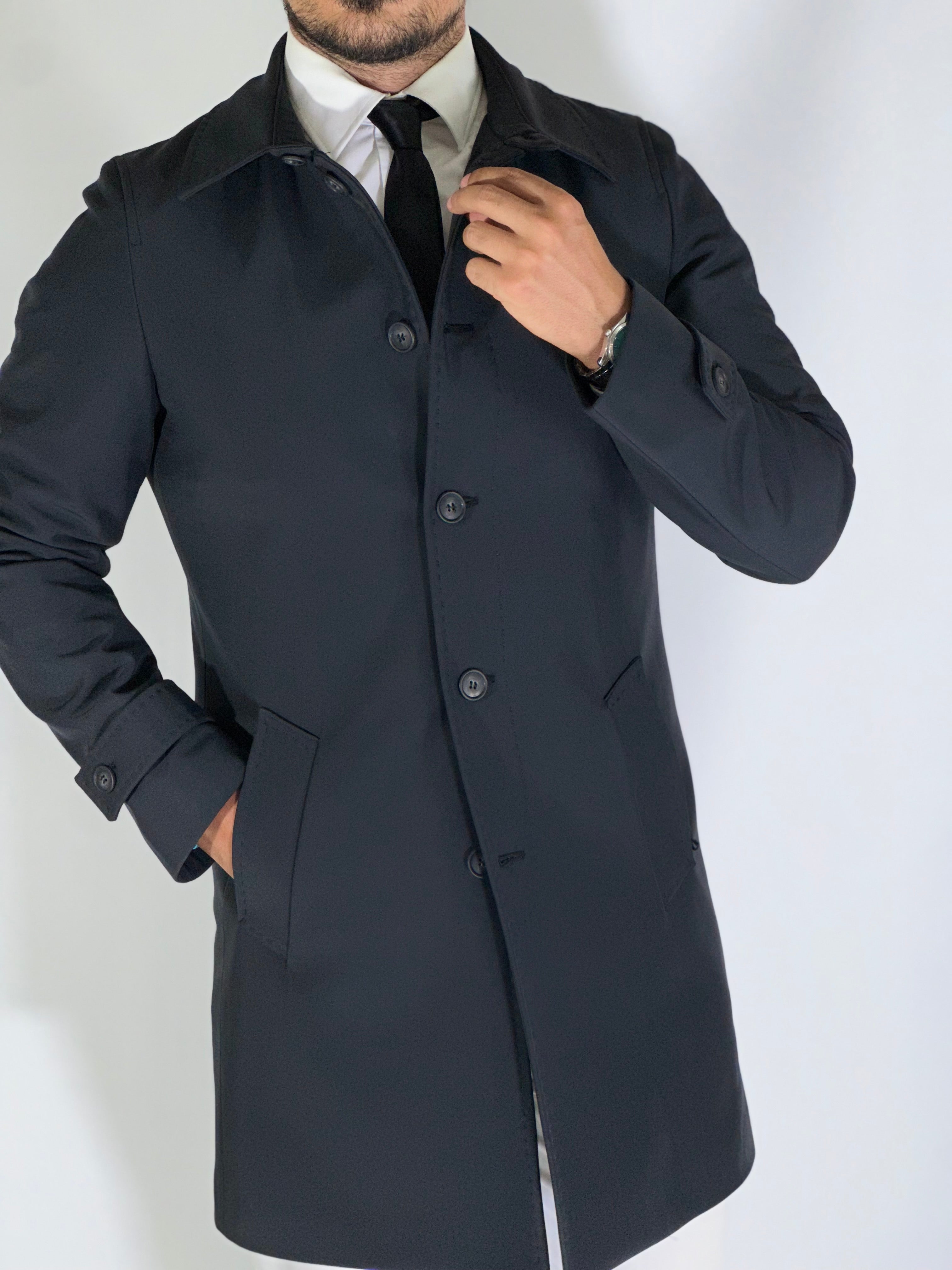 Trench elegant imbottito nero RABARBARO MARCO NILS