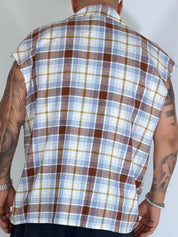 Camicia smanicata quadri blu AD1763
