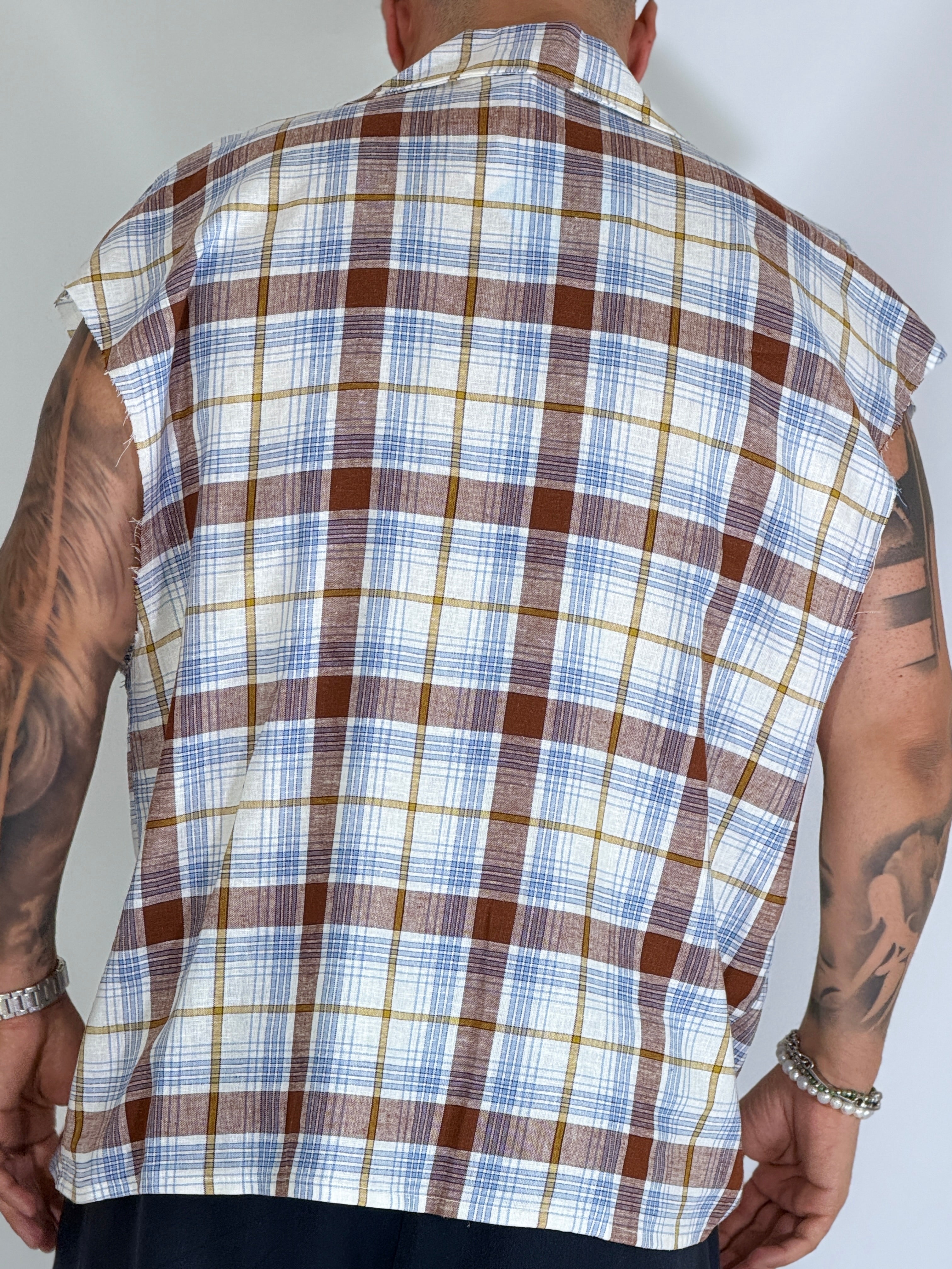 Camicia smanicata quadri blu AD1763