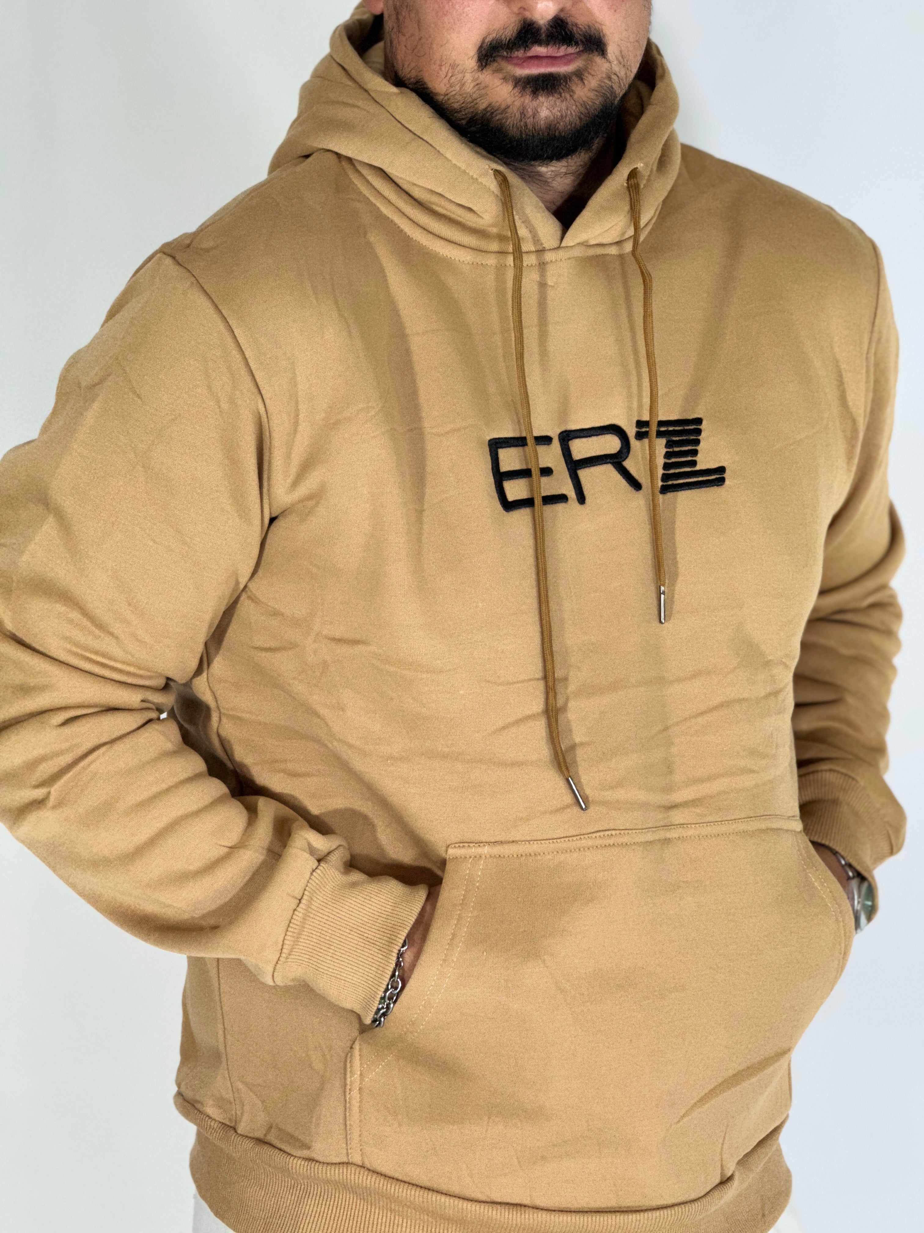 Felpa felpata con cappuccio beige LOGO B-2010