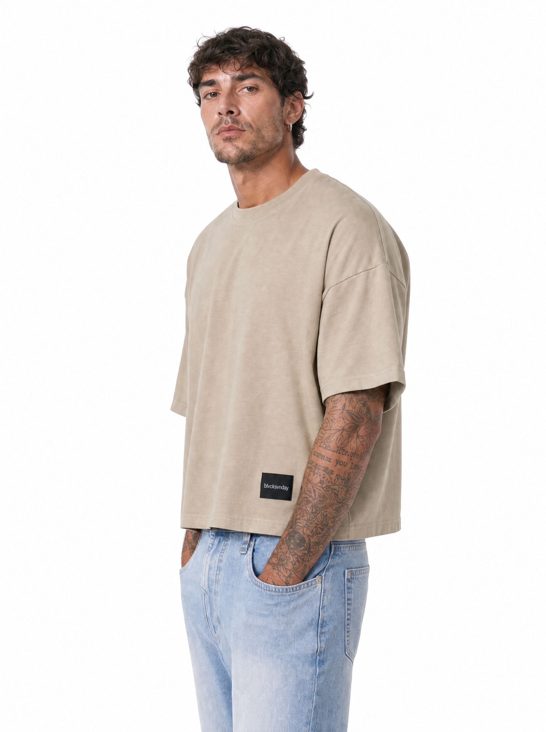STEPHEN T-Shirt cropped manica a tre quarti avorio