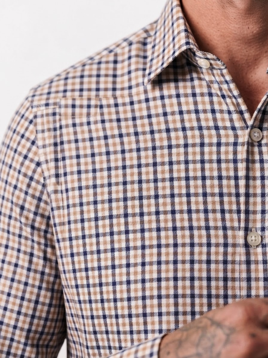CATTOLICA Camicia quadri marrone-beige