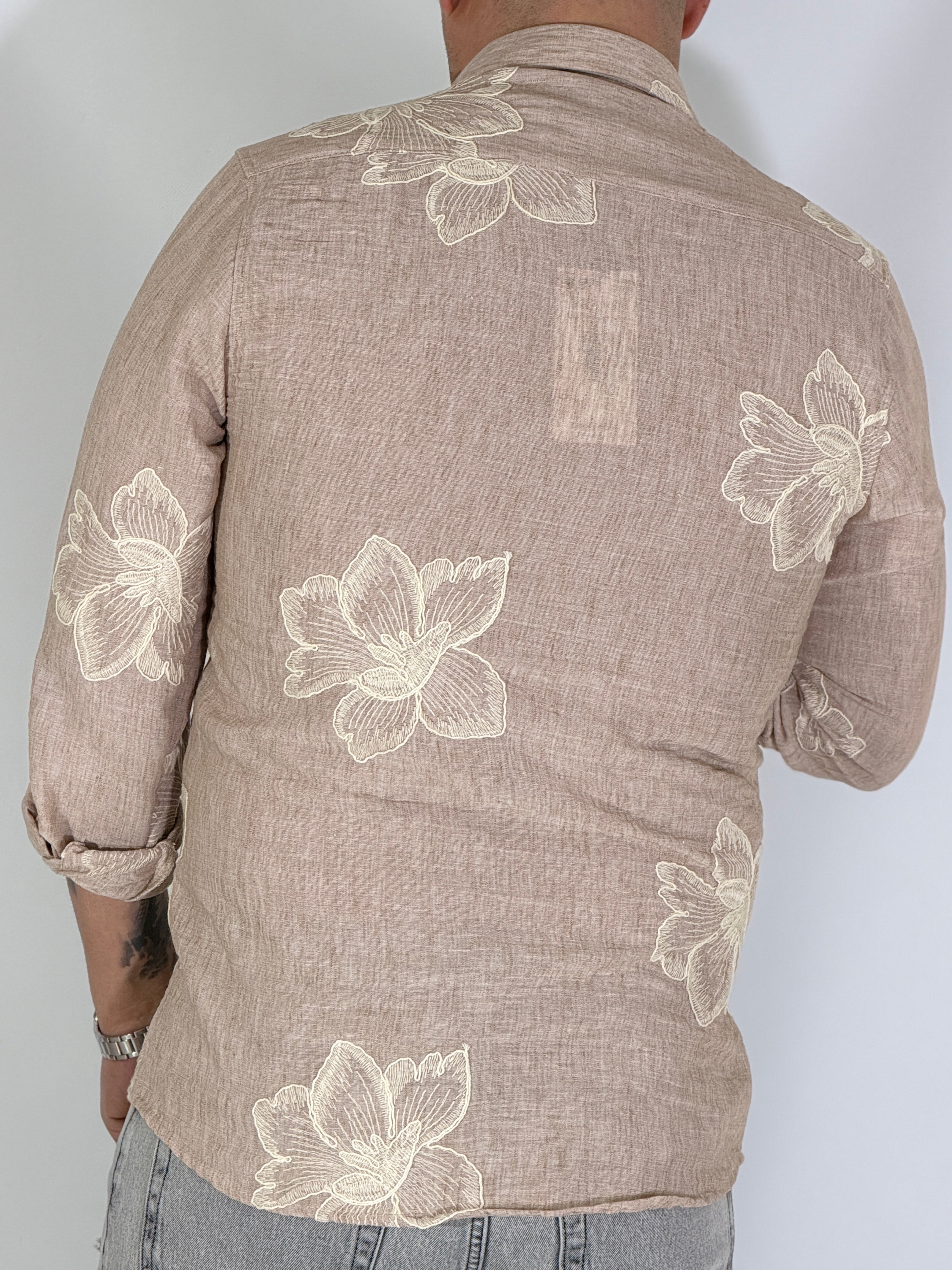 Camicia collo ricamata nocciola MILOS