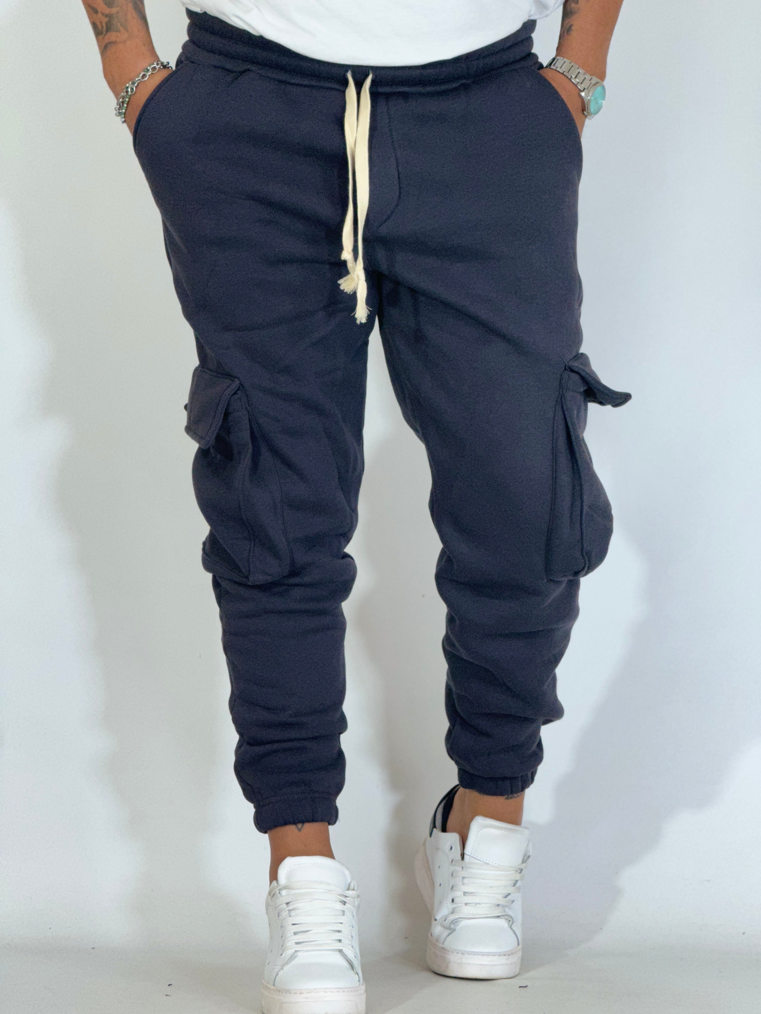 Pantalone tuta piombo felpato cargo AD151