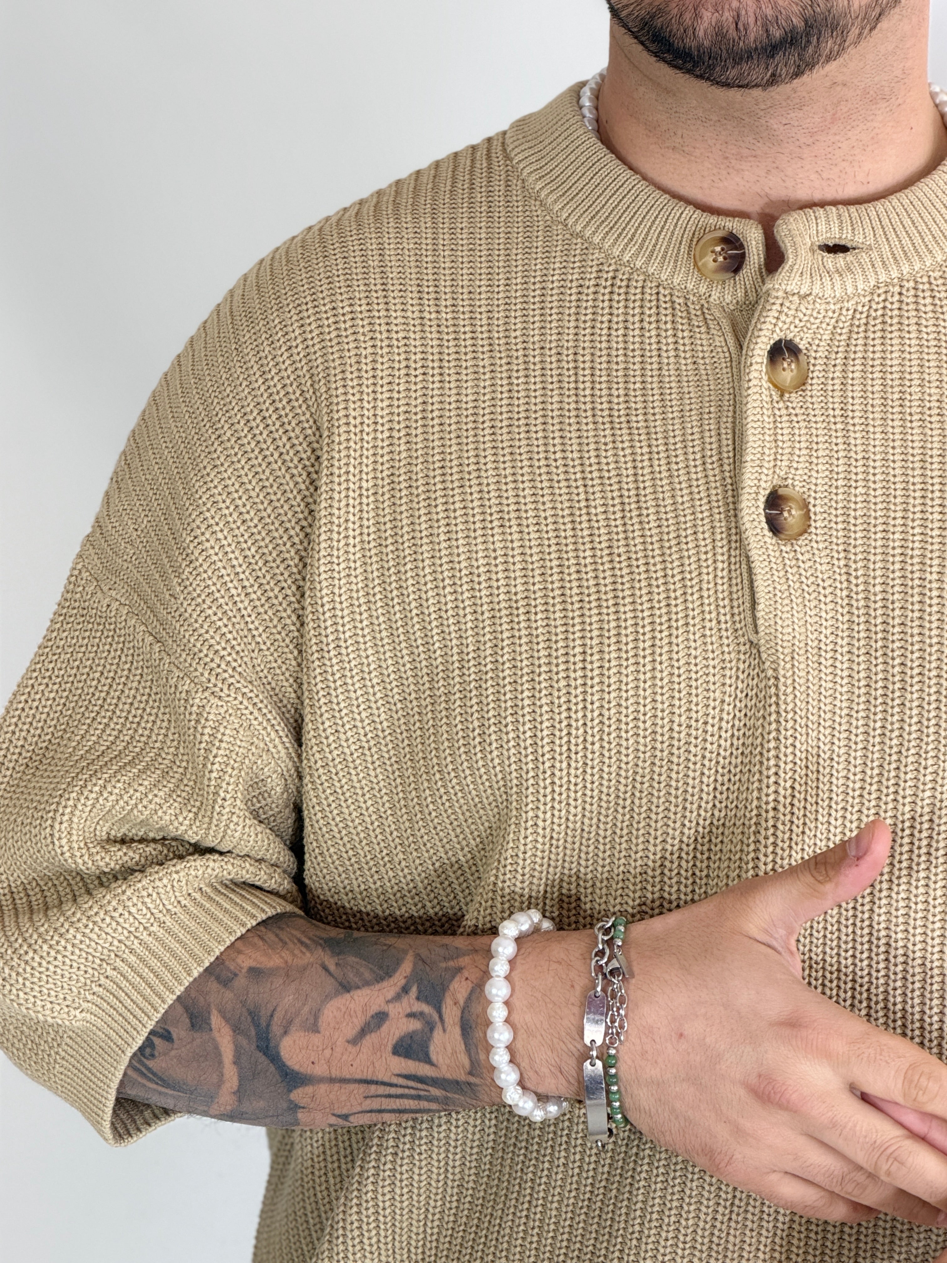 T-shirt serafino a costine beige VIP972A