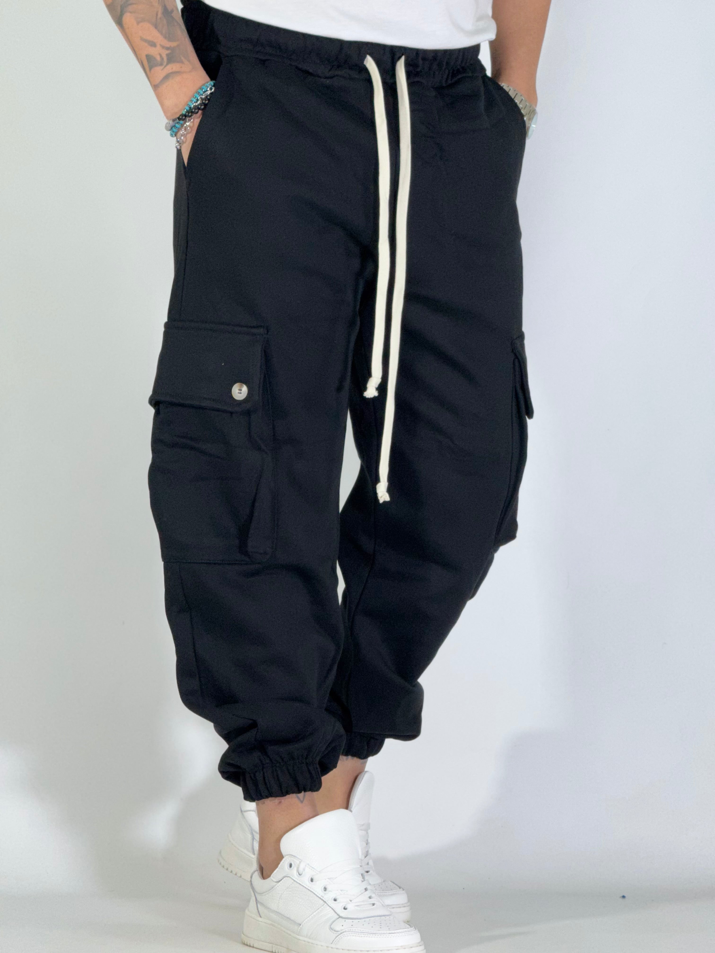 Pantalone tuta estivo cargo nero DC017301