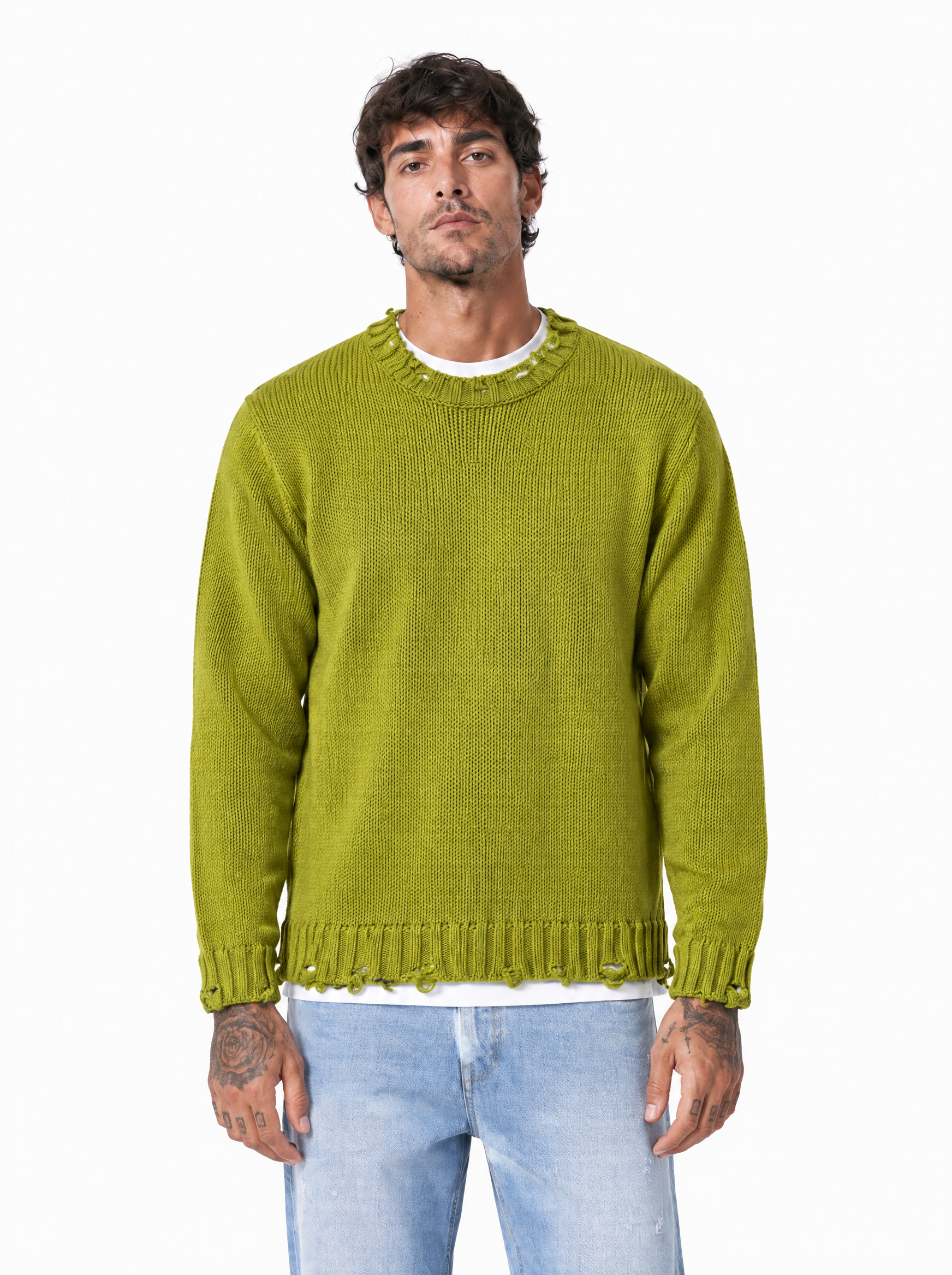 JOLLY girocollo con abrasioni lime