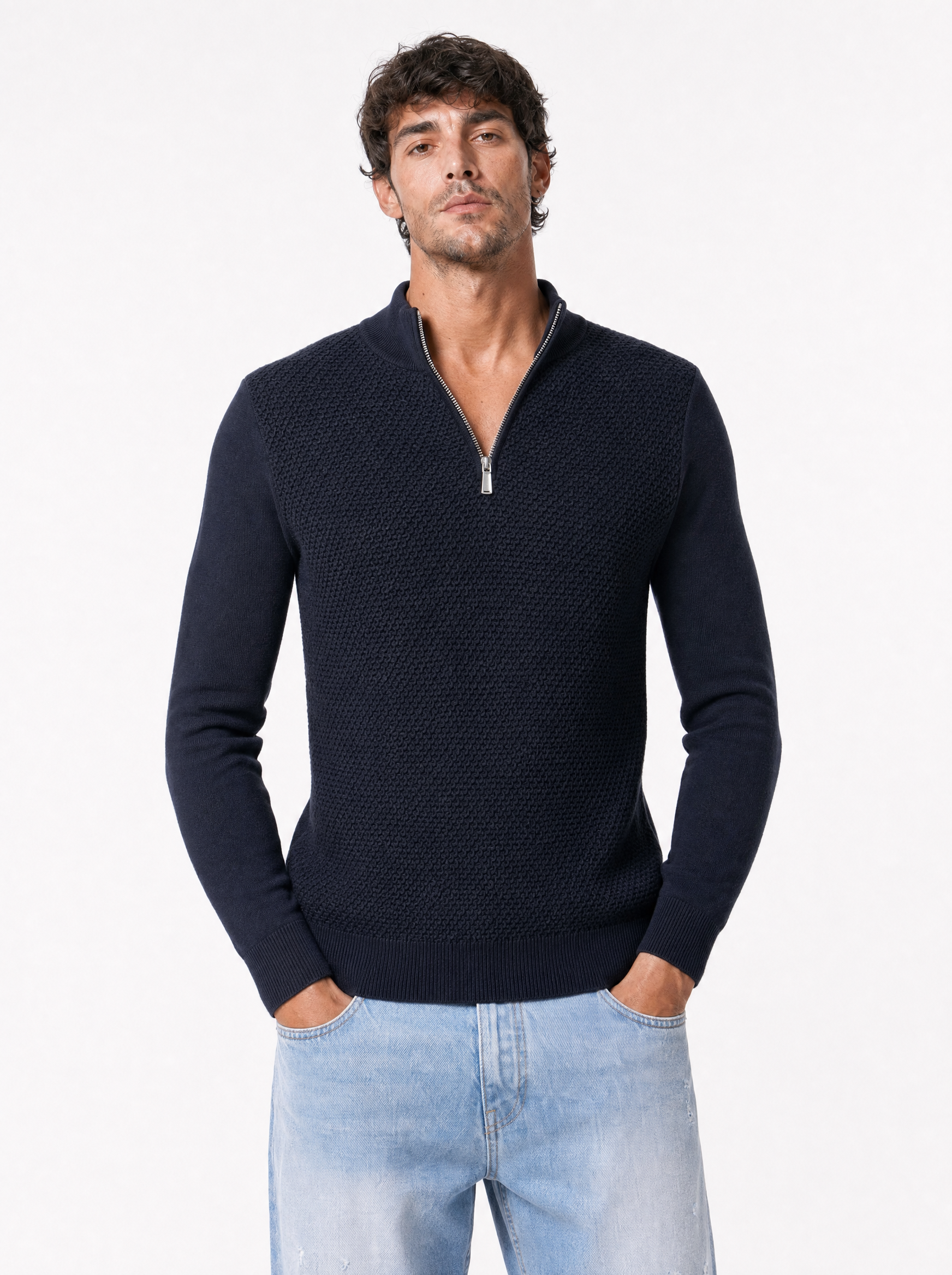 Maglia lupetto zip blu M886