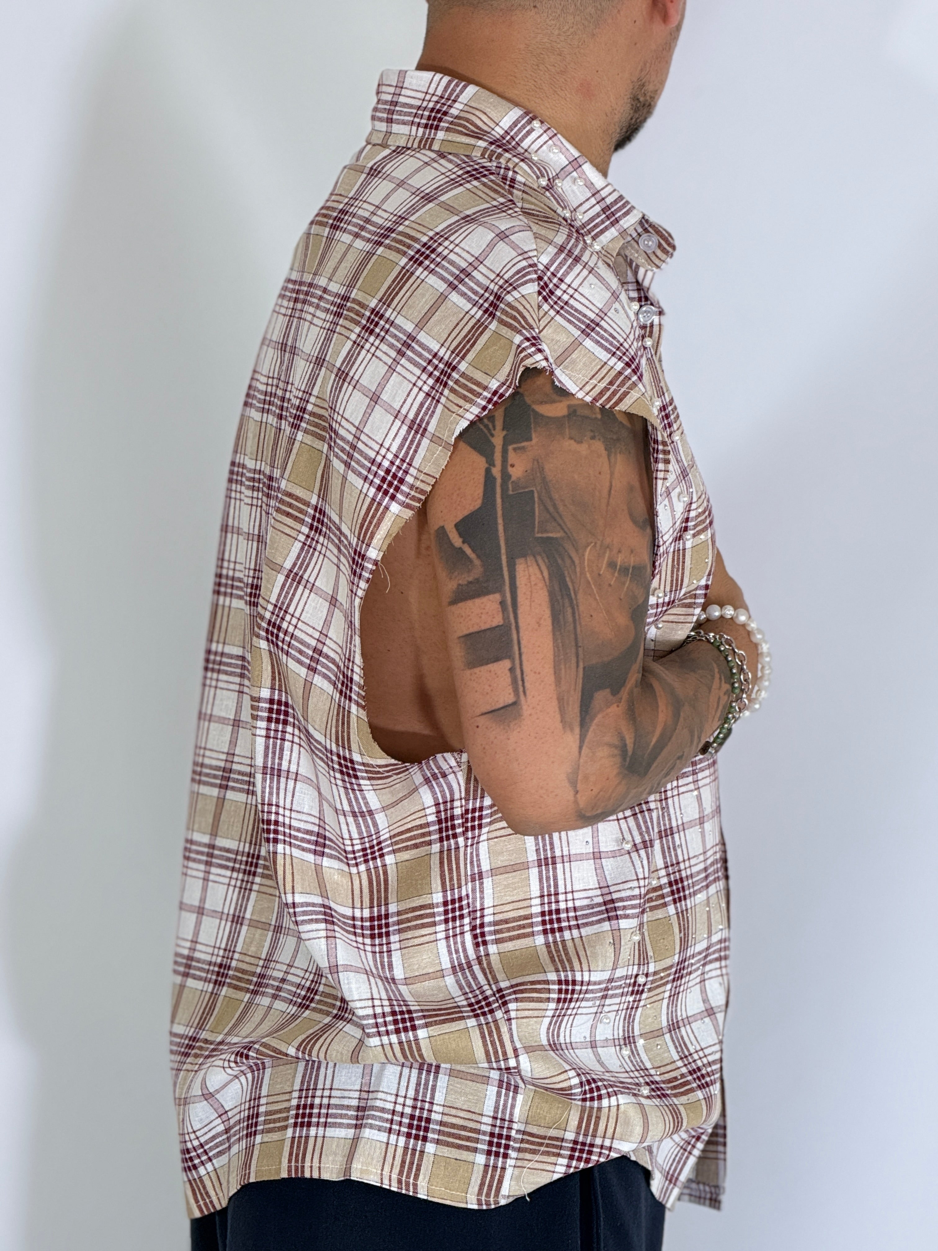 Camicia smanicata quadri moro AD1763