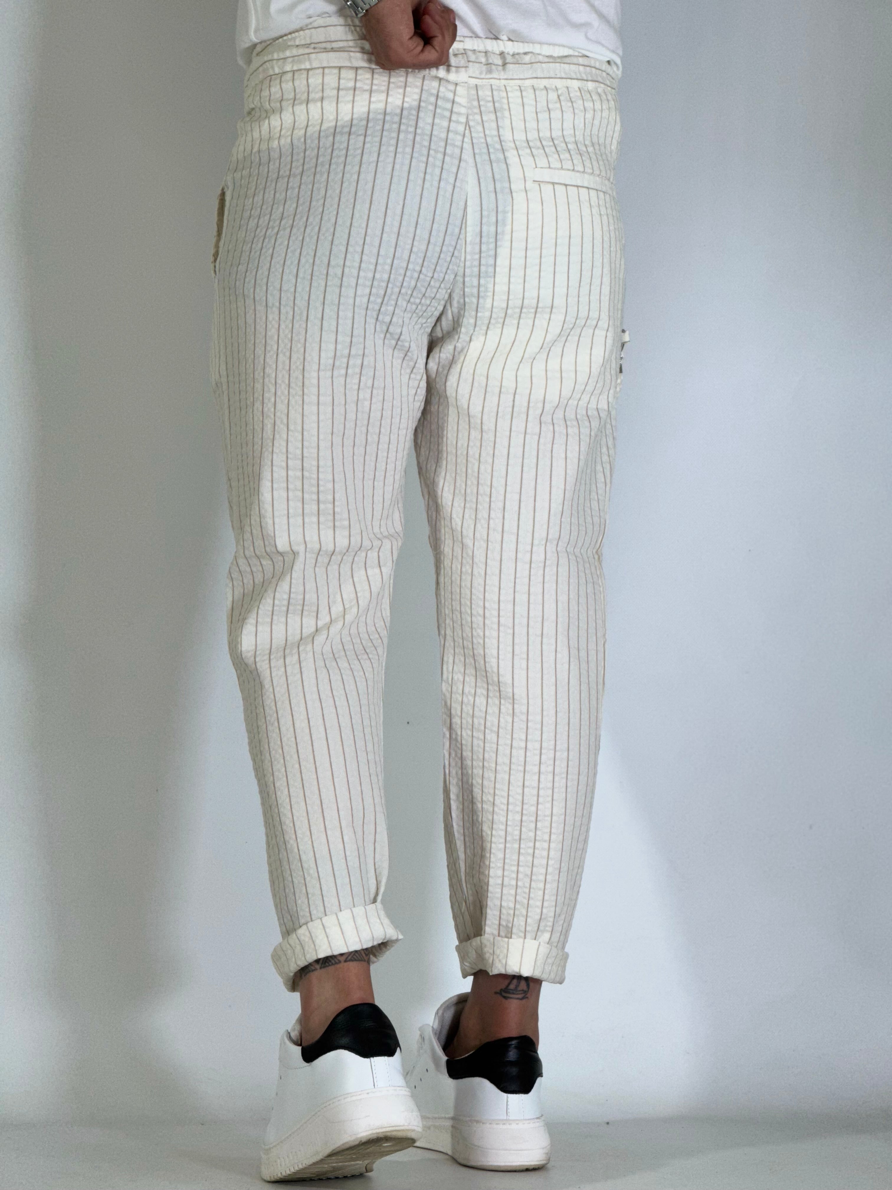 Pantalaccio rigato drappeggiato panna KOREA