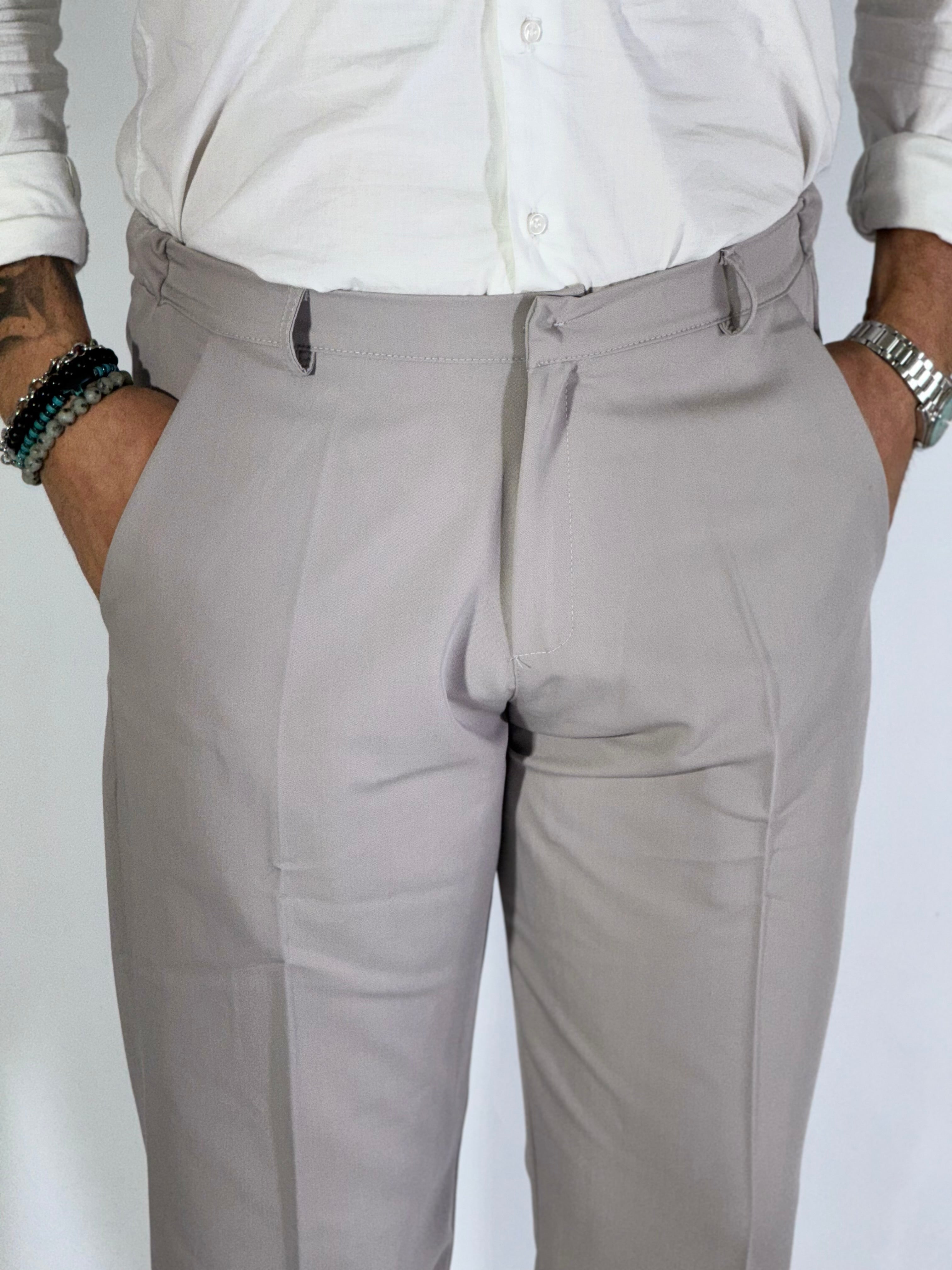 Pantalone perla UM256 bottone a scomparsa