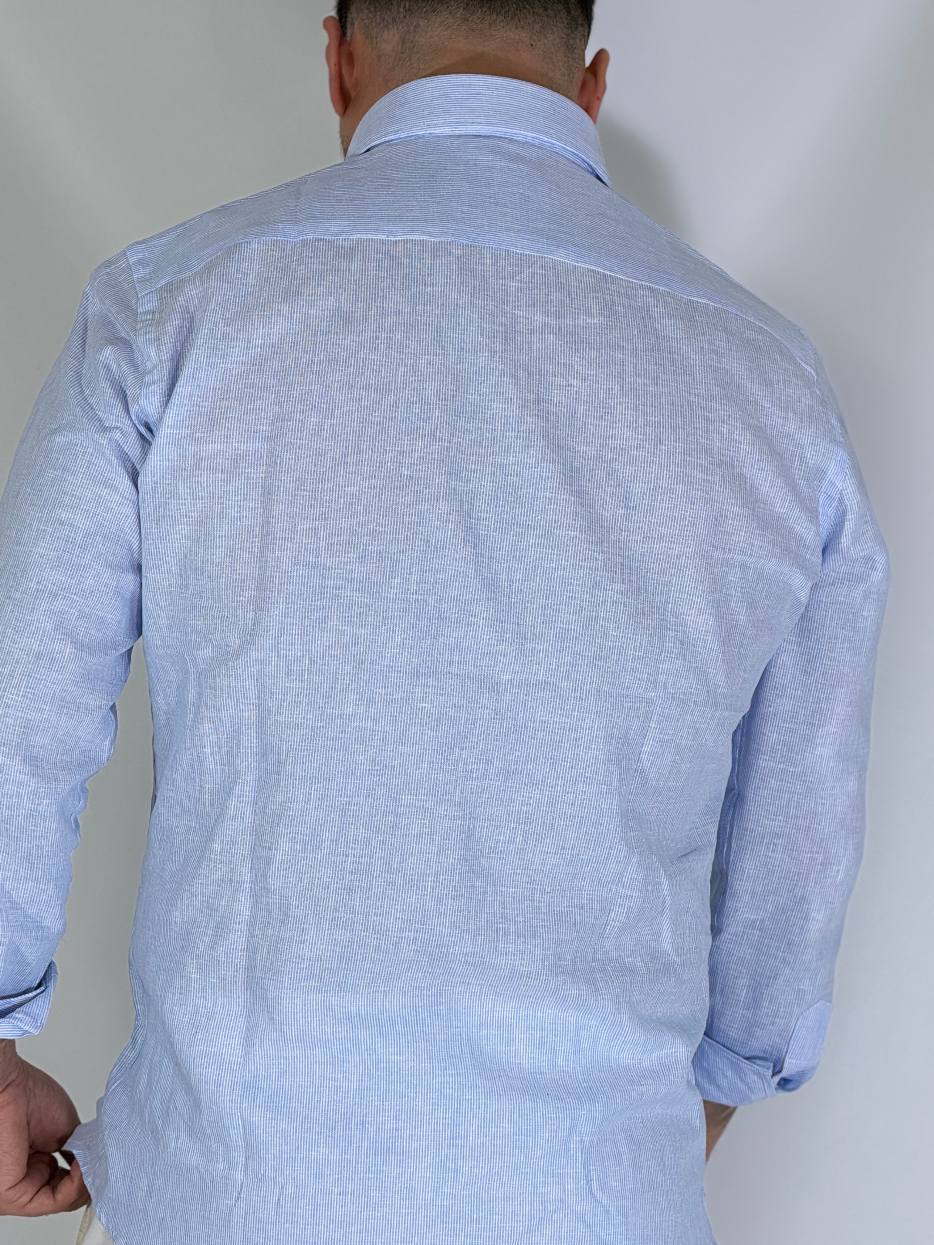 Camicia millerighe migliaccio lino cielo POSITANO
