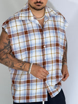 Camicia smanicata quadri blu AD1763