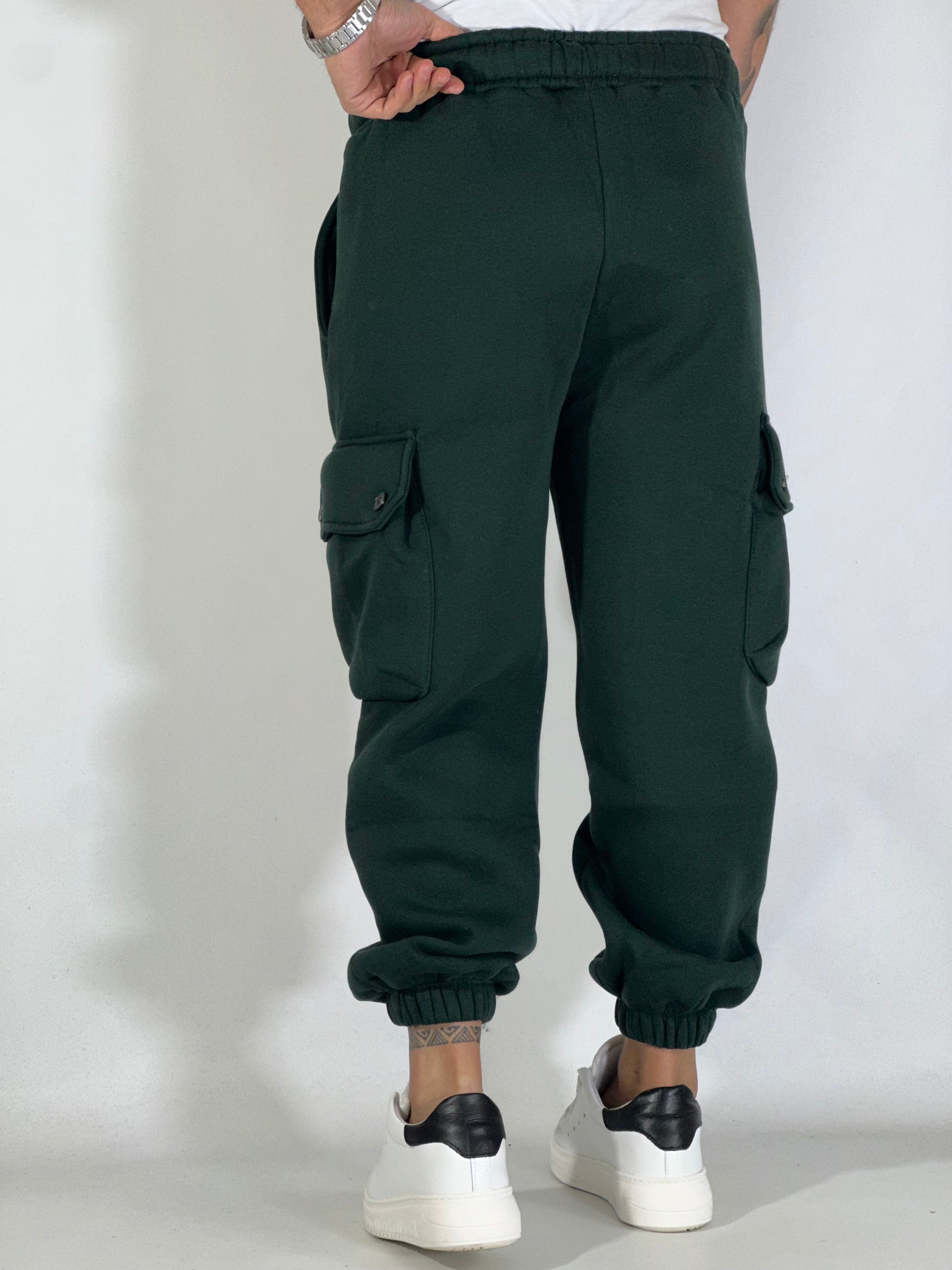 Pantalone tuta over felpato verde cargo DC2034PC