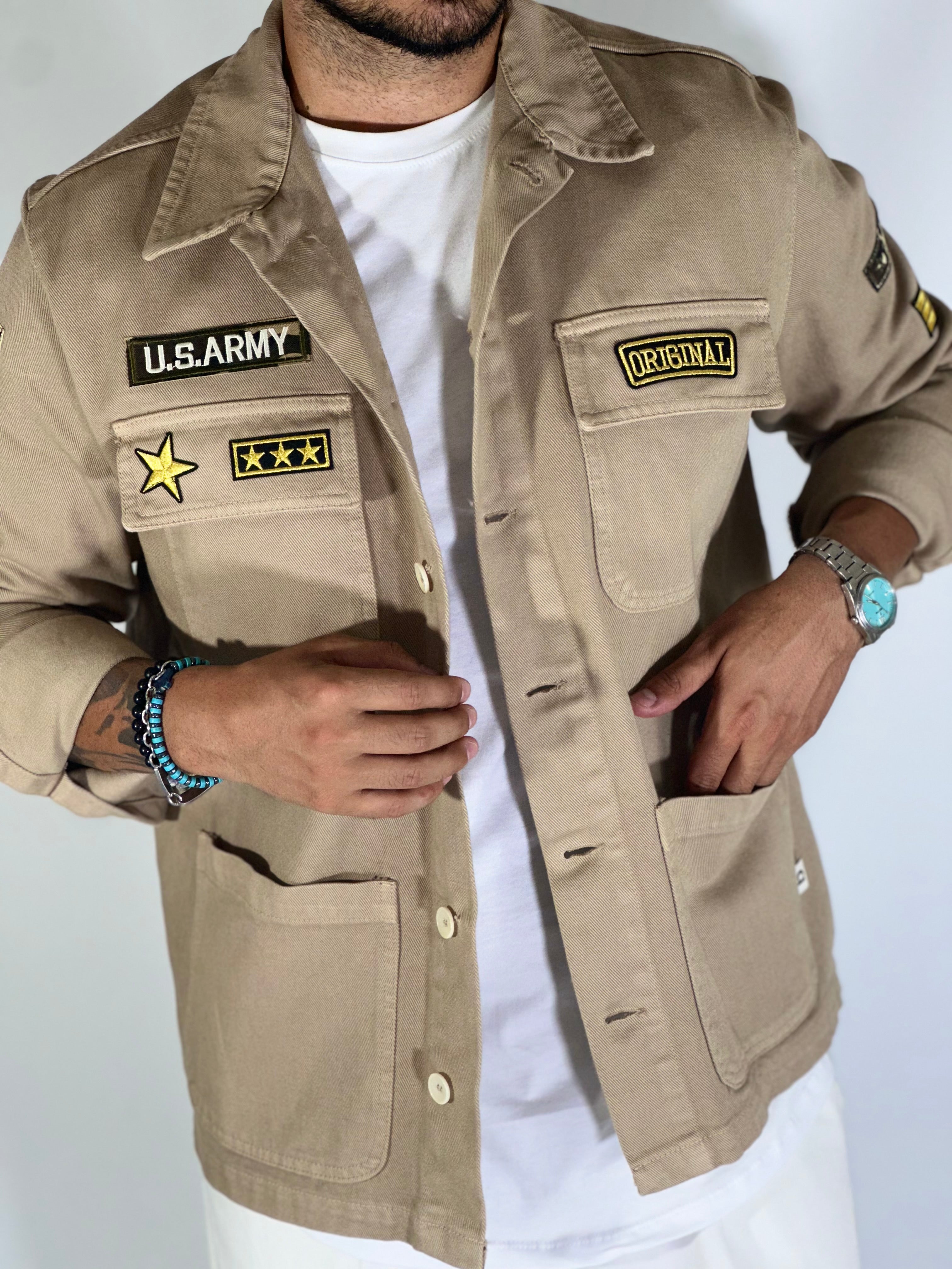 Camicione patch military beige BLKS40001