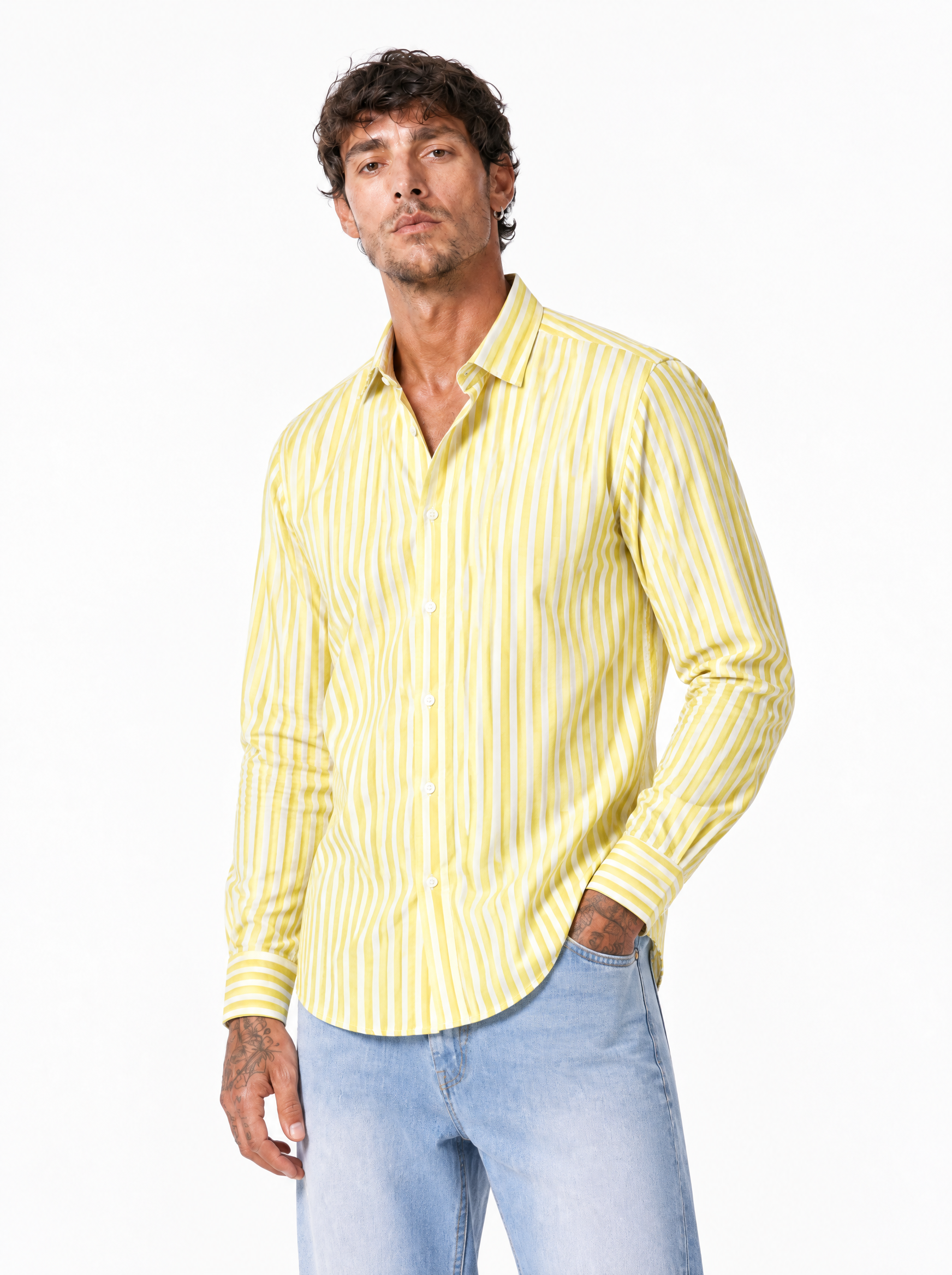 Camicia cotone rigata gialla 601/BLK