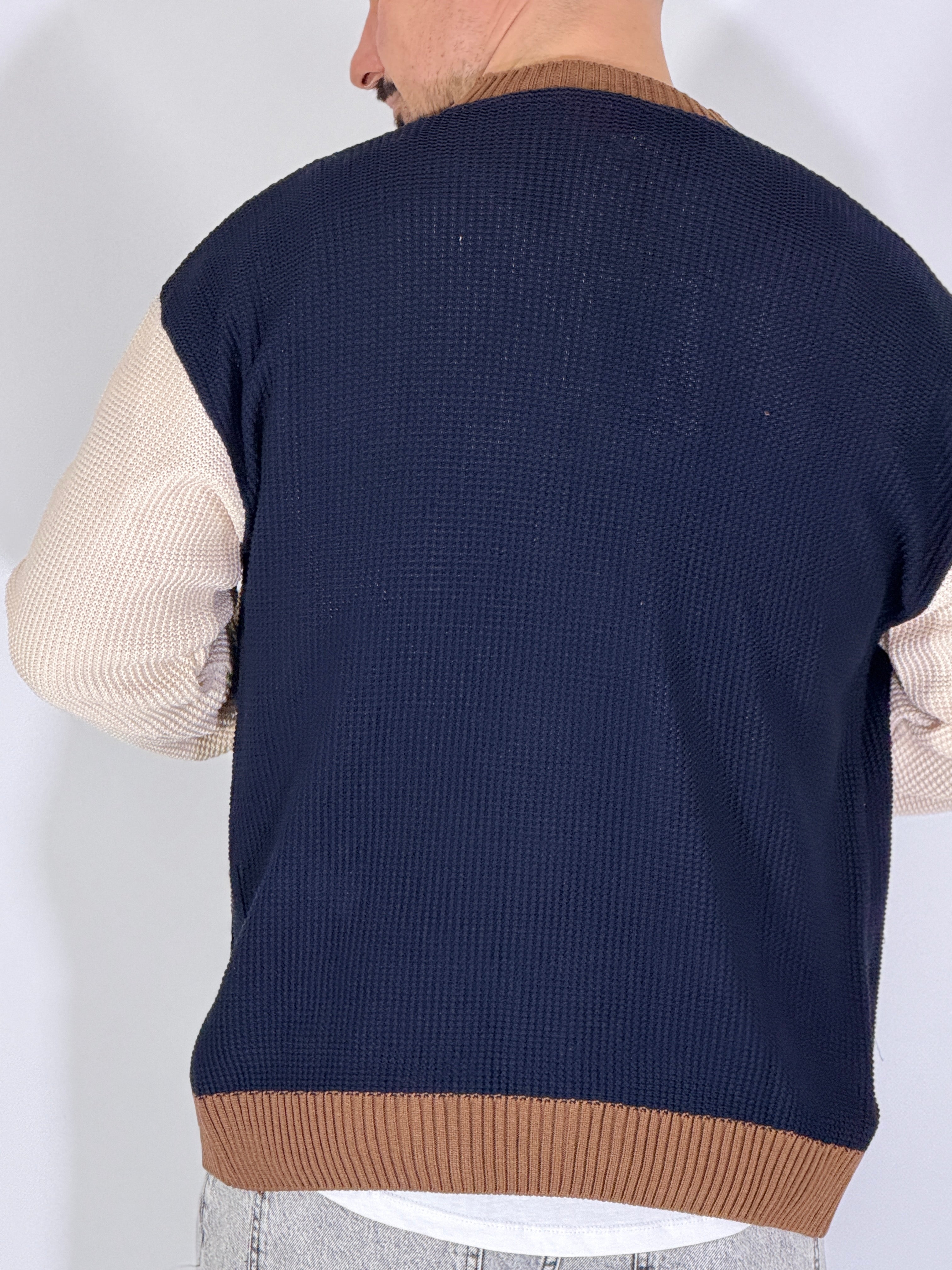 Dale · Cardigan tricolor blu scuro